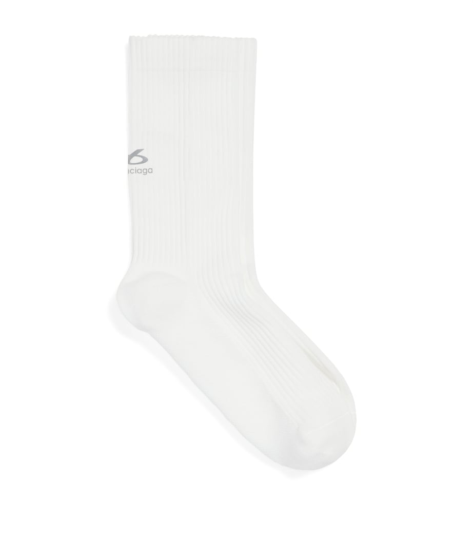 Balenciaga Womens Ribbed Logo Ankle Socks Image 1
