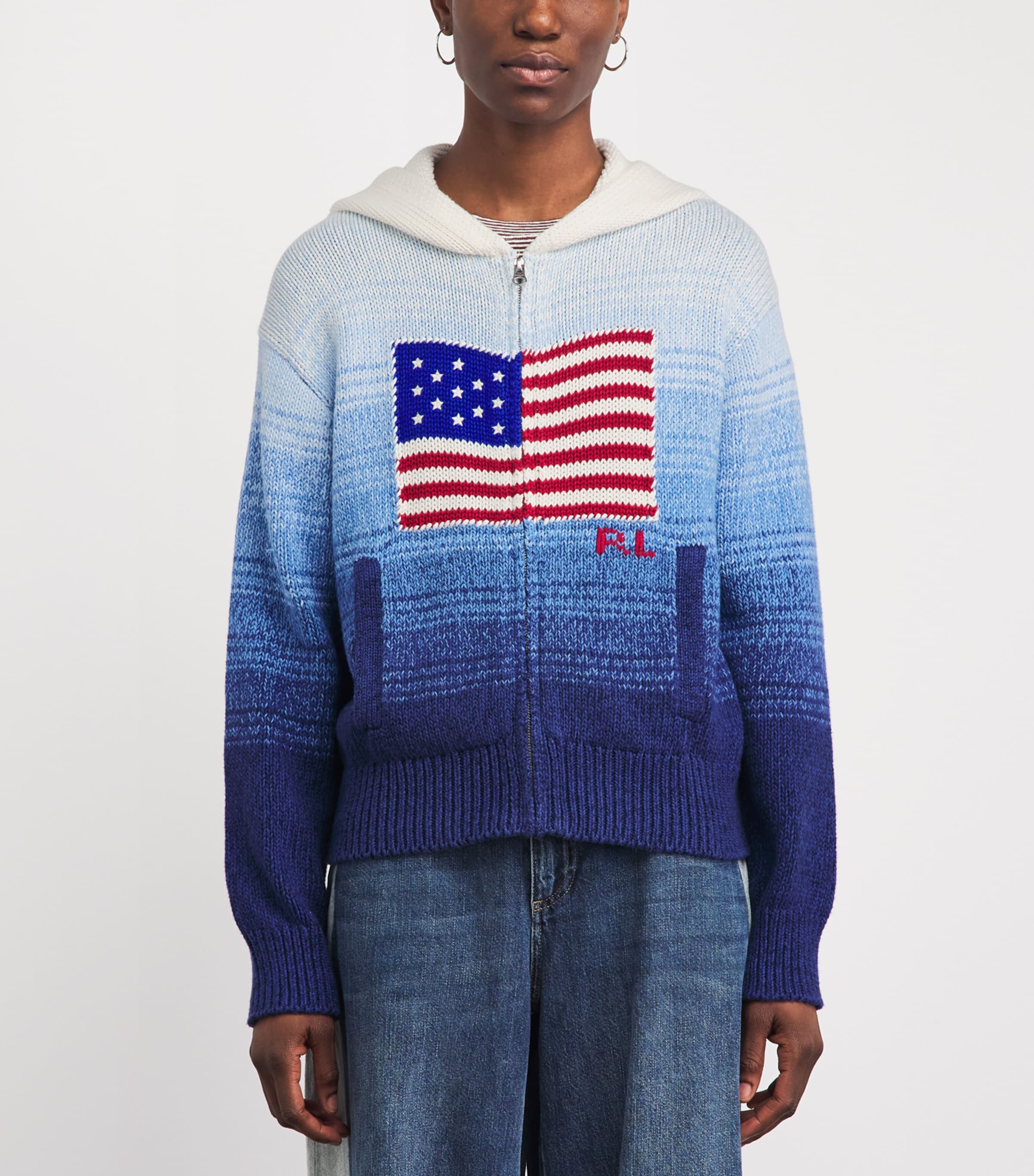 Polo Ralph Lauren Womens Flag Ombré Zip Hoodie White/royal Blue Image 4