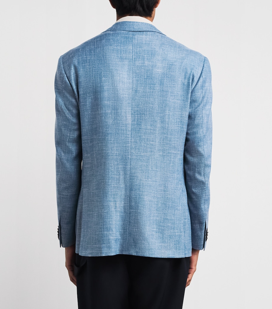 Corneliani Mens Wool-Silk-Linen-Blend Blazer Sky Blue Image 5