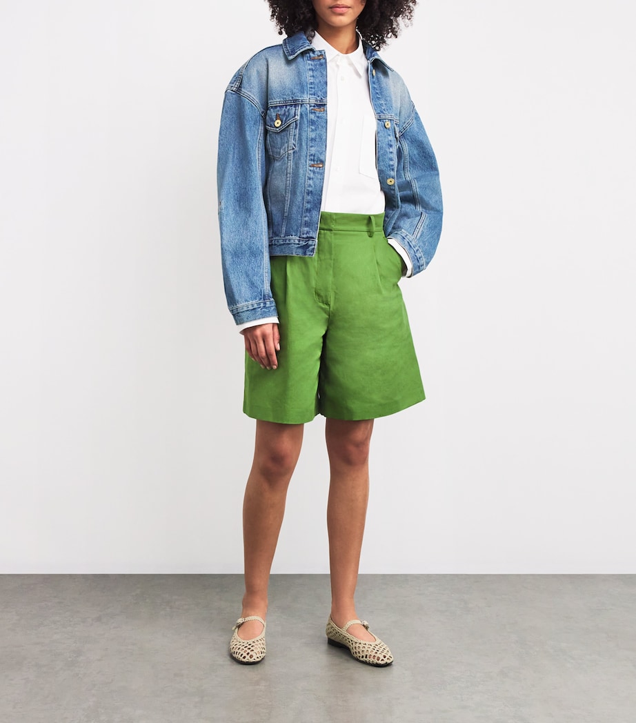 Cotton-Linen Shorts GREEN Image 2