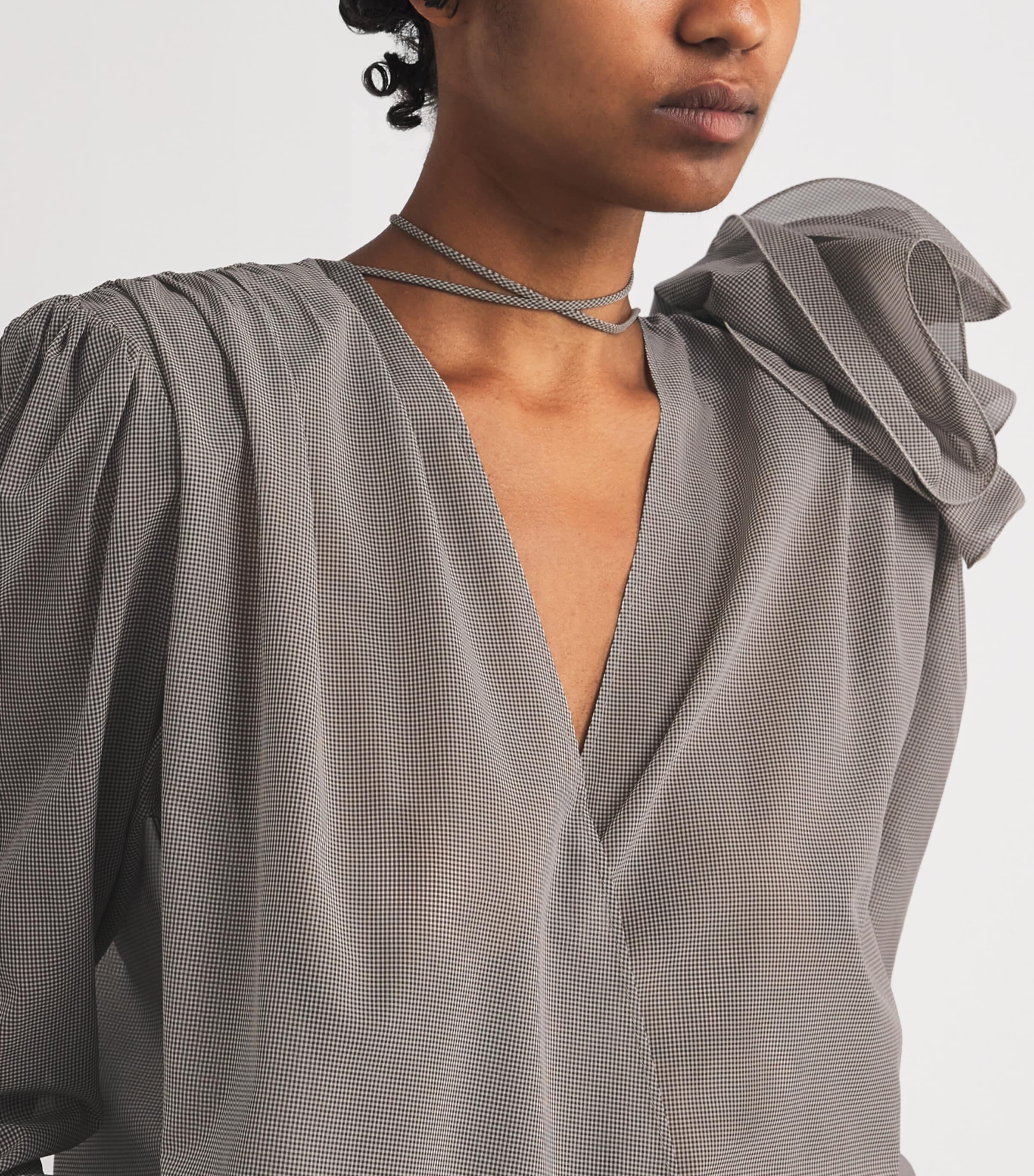 Silk Rose Brooch Blouse BROWN Image 6