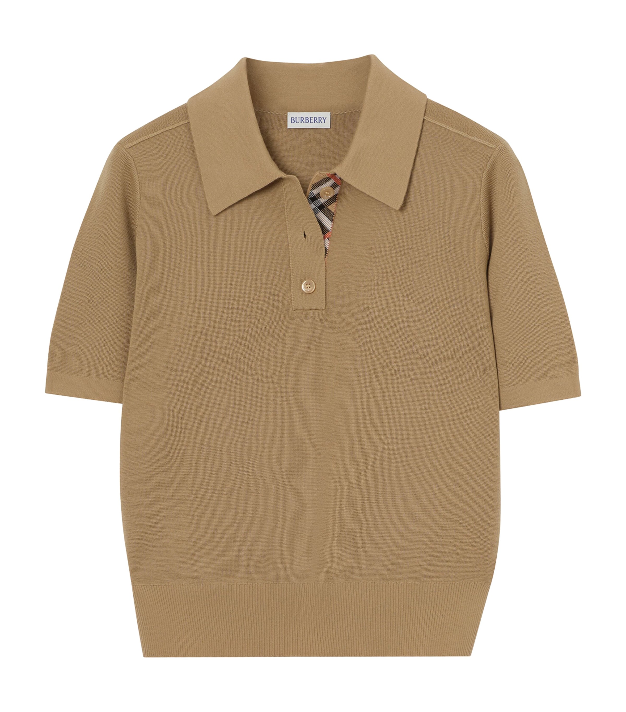 Burberry Wool Check-Detail Polo Shirt Flax