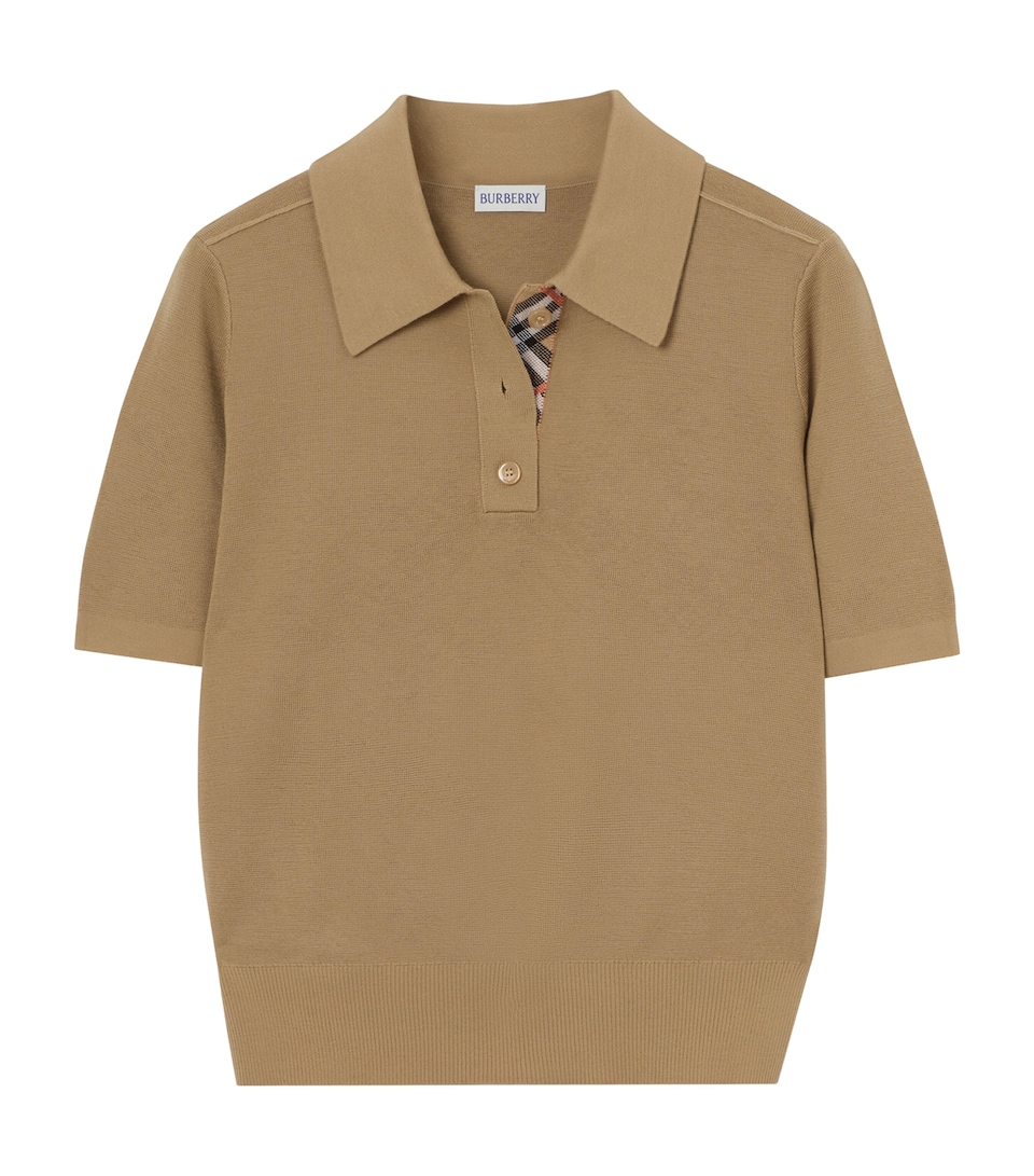 Burberry Wool Check-Detail Polo Shirt Flax