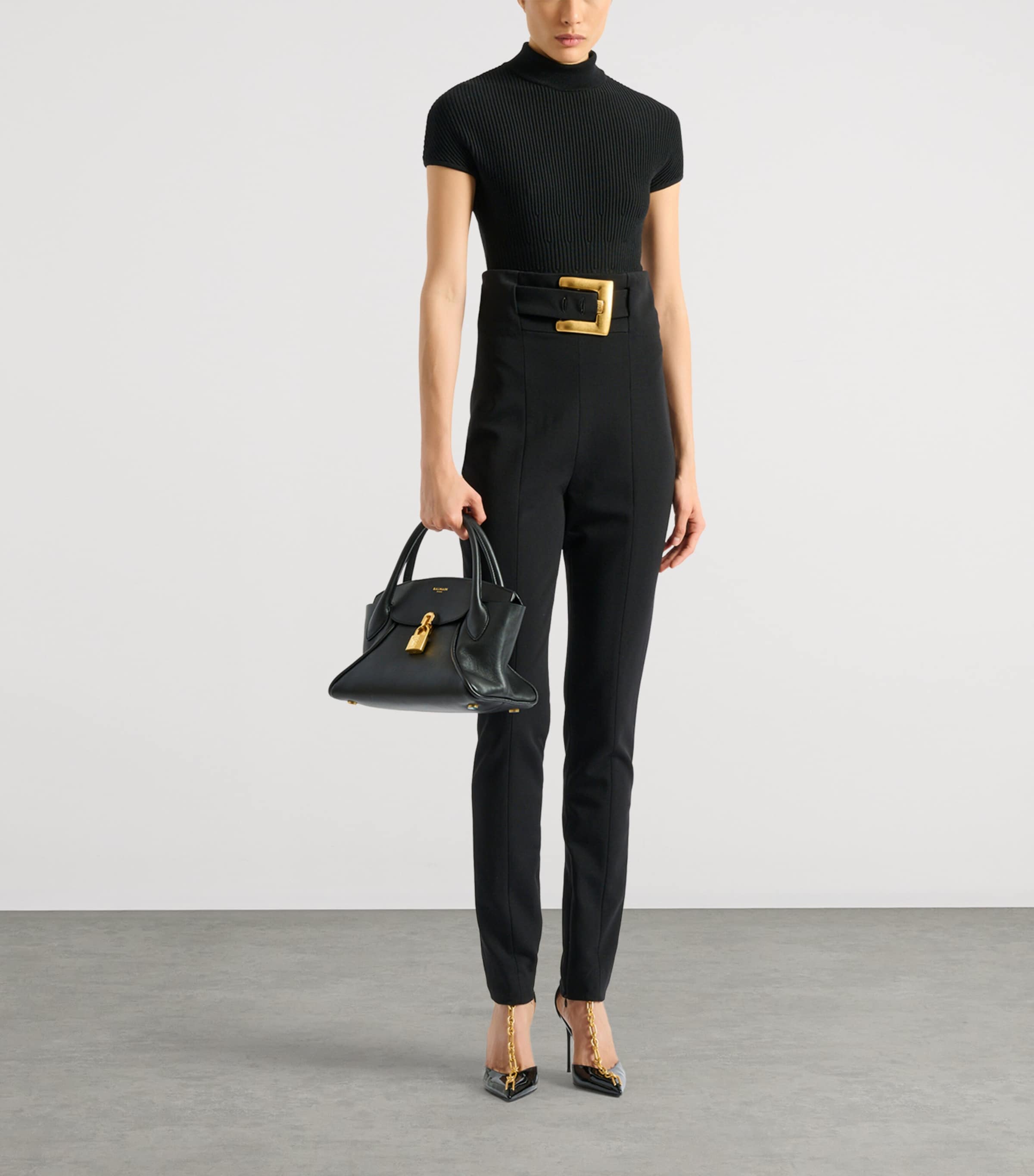 Balmain Womens Merino Wool Rib-Knit Bodysuit Noir Image 2