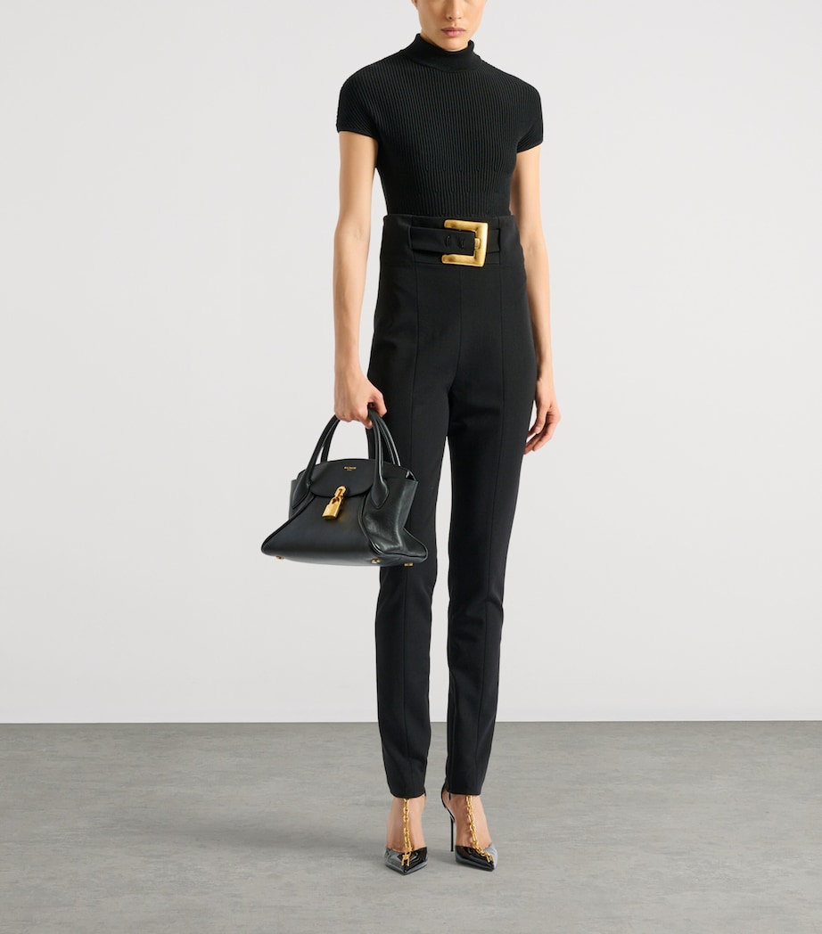 Balmain Womens Merino Wool Rib-Knit Bodysuit Noir Image 2