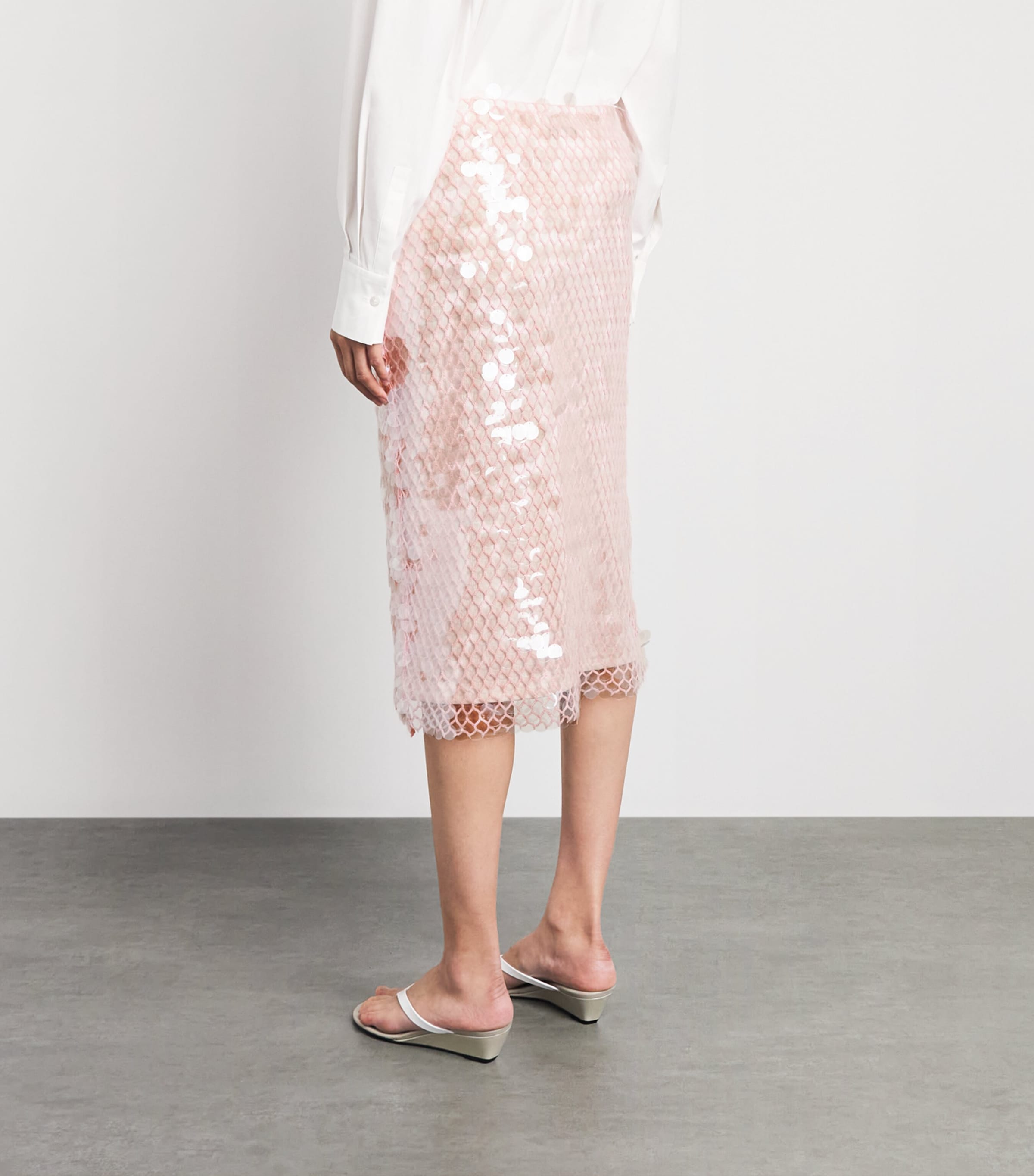 Tory Burch Womens Sequin Mesh Midi Skirt Snw Wht/lght Pik Image 5