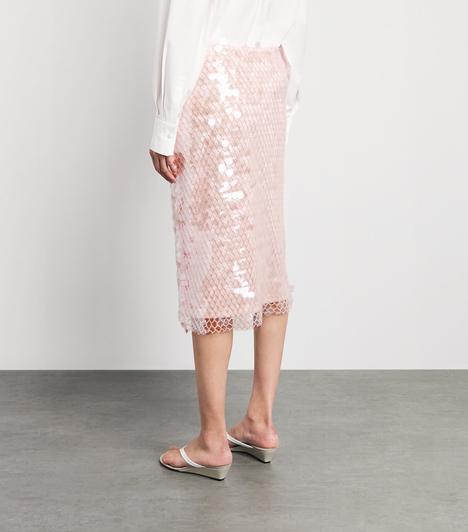 Tory Burch Womens Sequin Mesh Midi Skirt Snw Wht/lght Pik Image 5