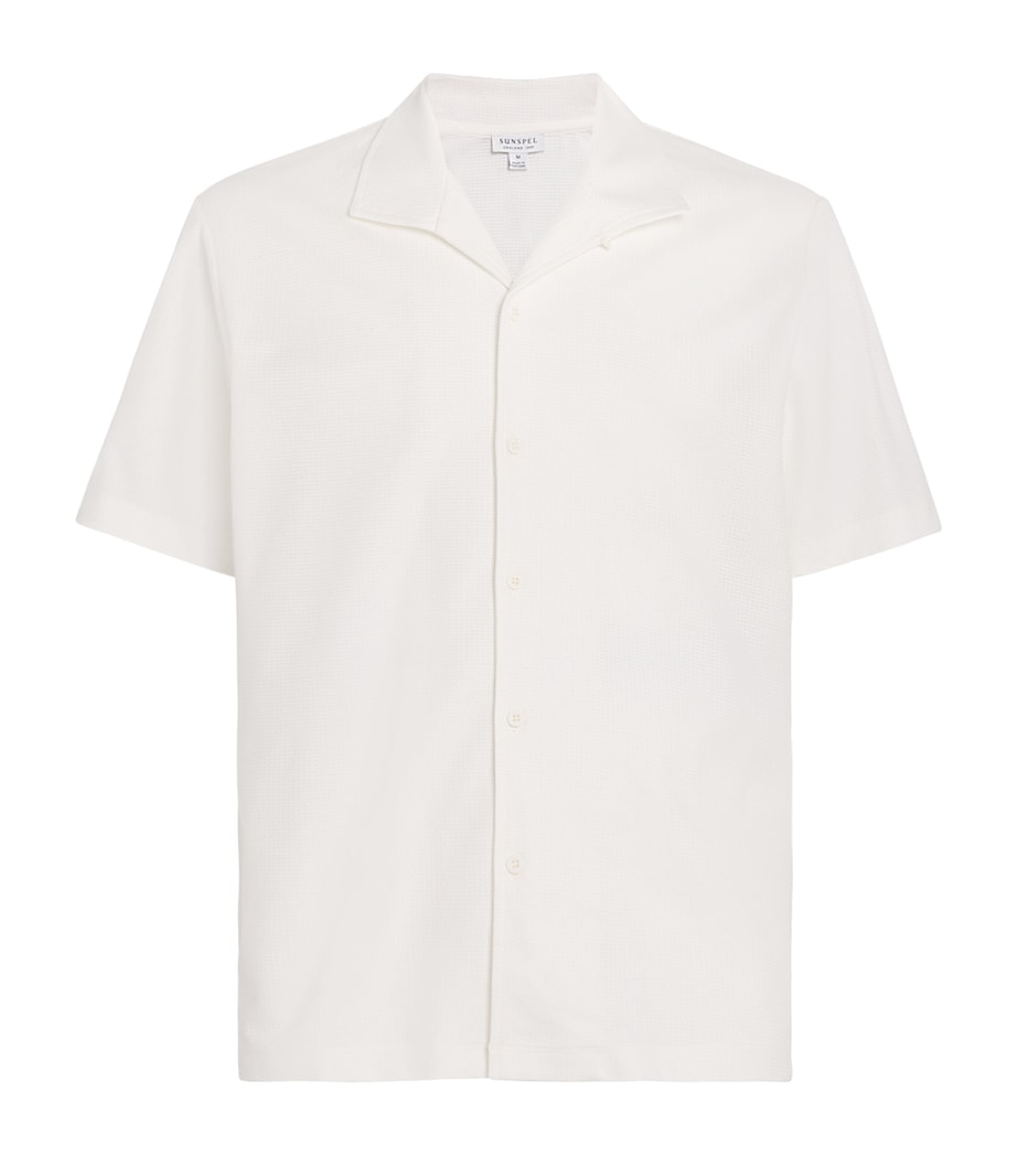 Cotton Mesh Collared Shirt WHCR-ECRU Image 1