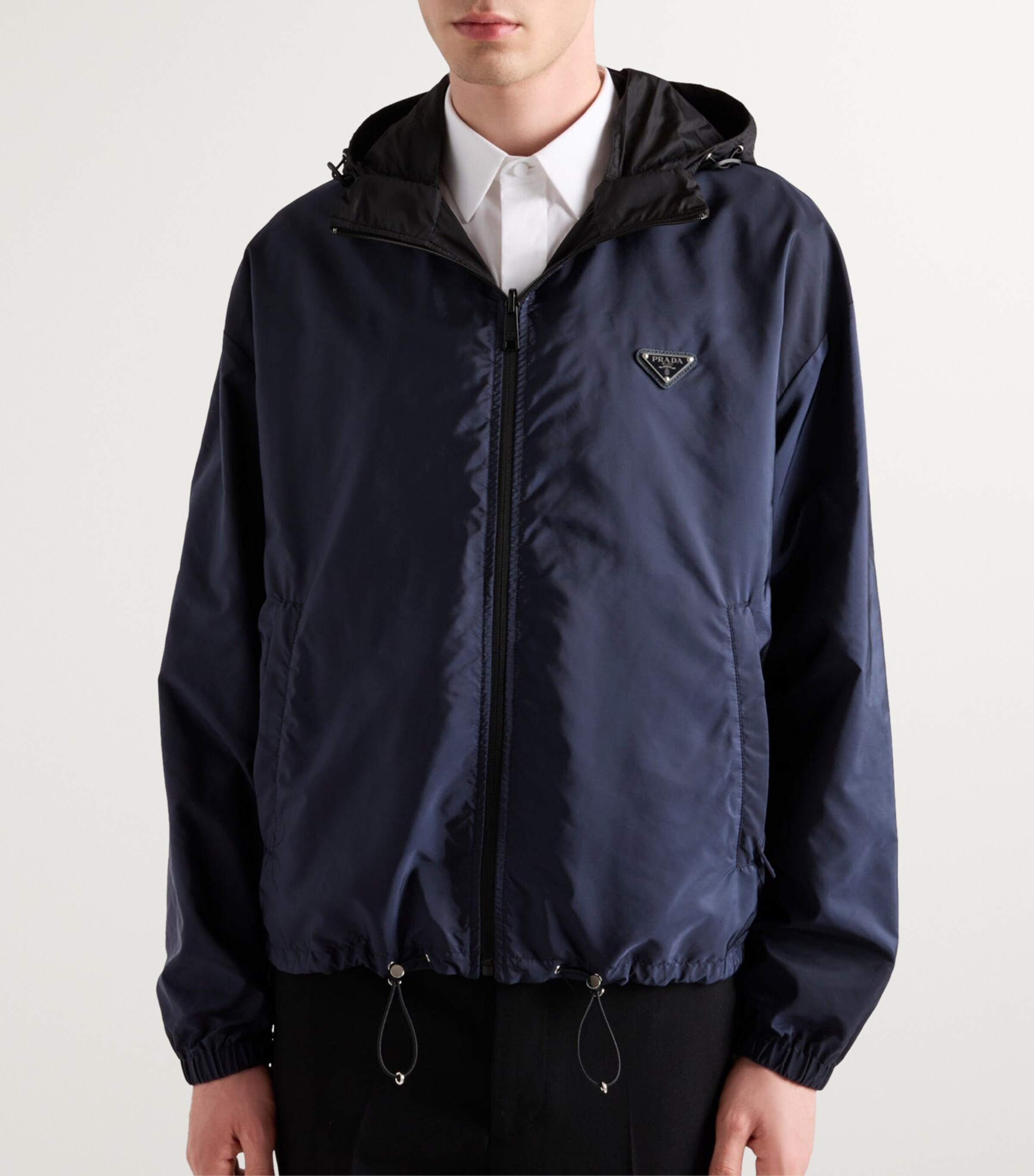 Prada Black Re-Nylon Oversized Hooded Jacket | Harrods UK