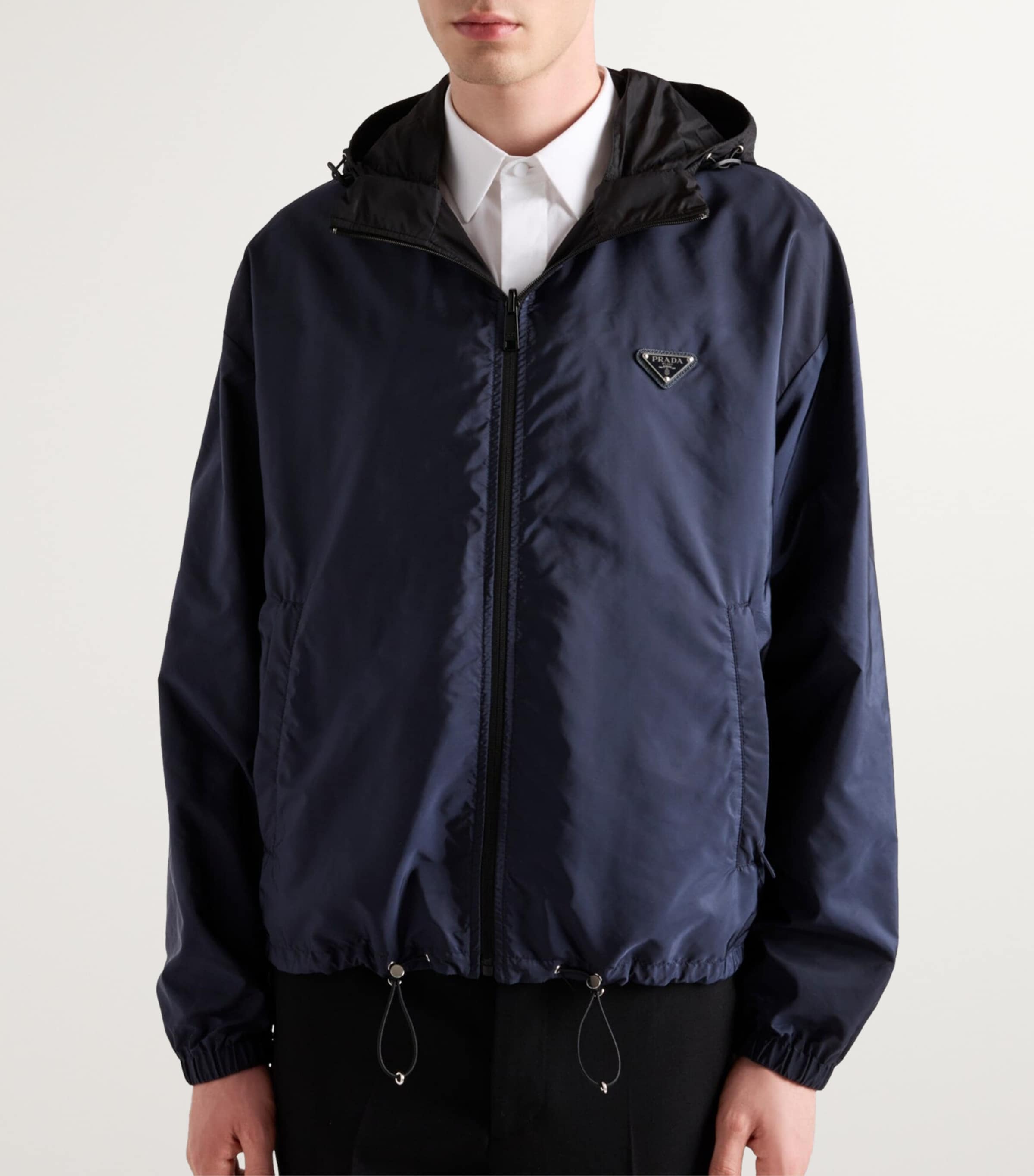 Prada Black Re-Nylon Oversized Hooded Jacket | Harrods UK