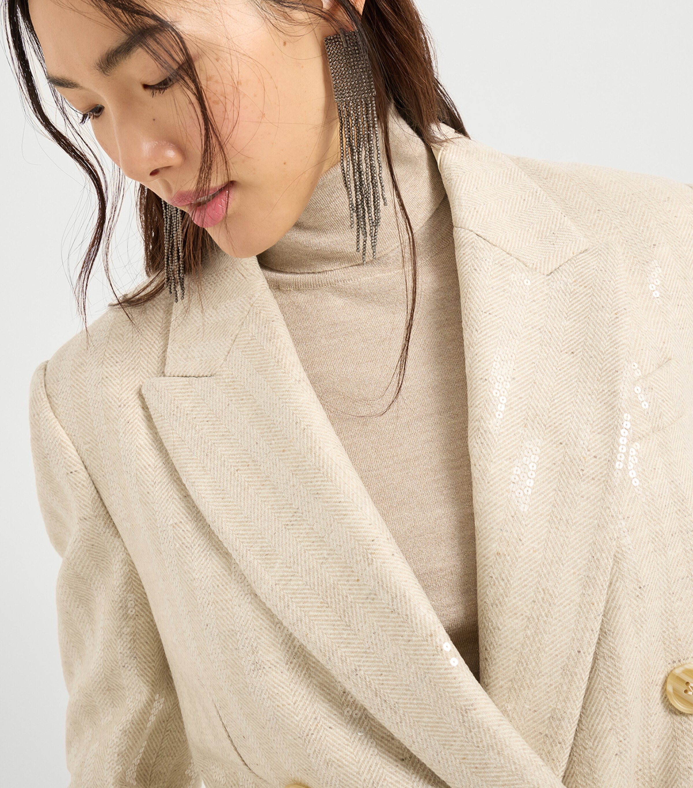 Wool-Cashmere Dazzling Chevron Blazer C810 Image 6