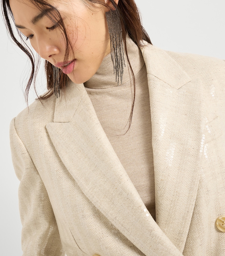 Wool-Cashmere Dazzling Chevron Blazer C810 Image 6