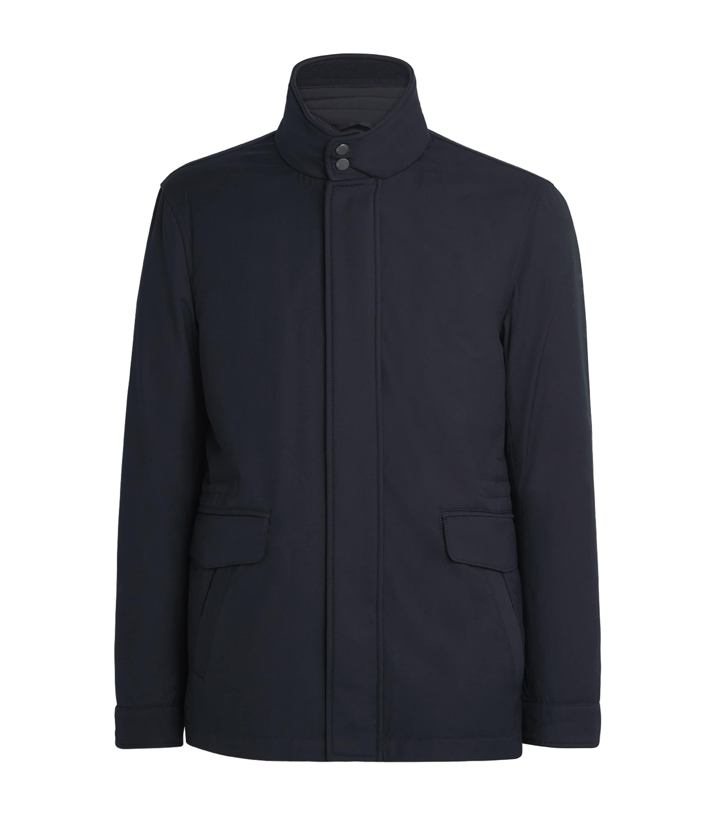 Pal Zileri Utility Jacket With Front Pockets And High Collar In Navy