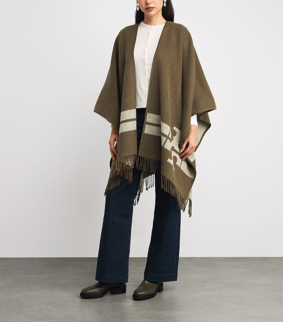 Tory Burch Womens Wool Stripe Logo Cape Brown Image 2