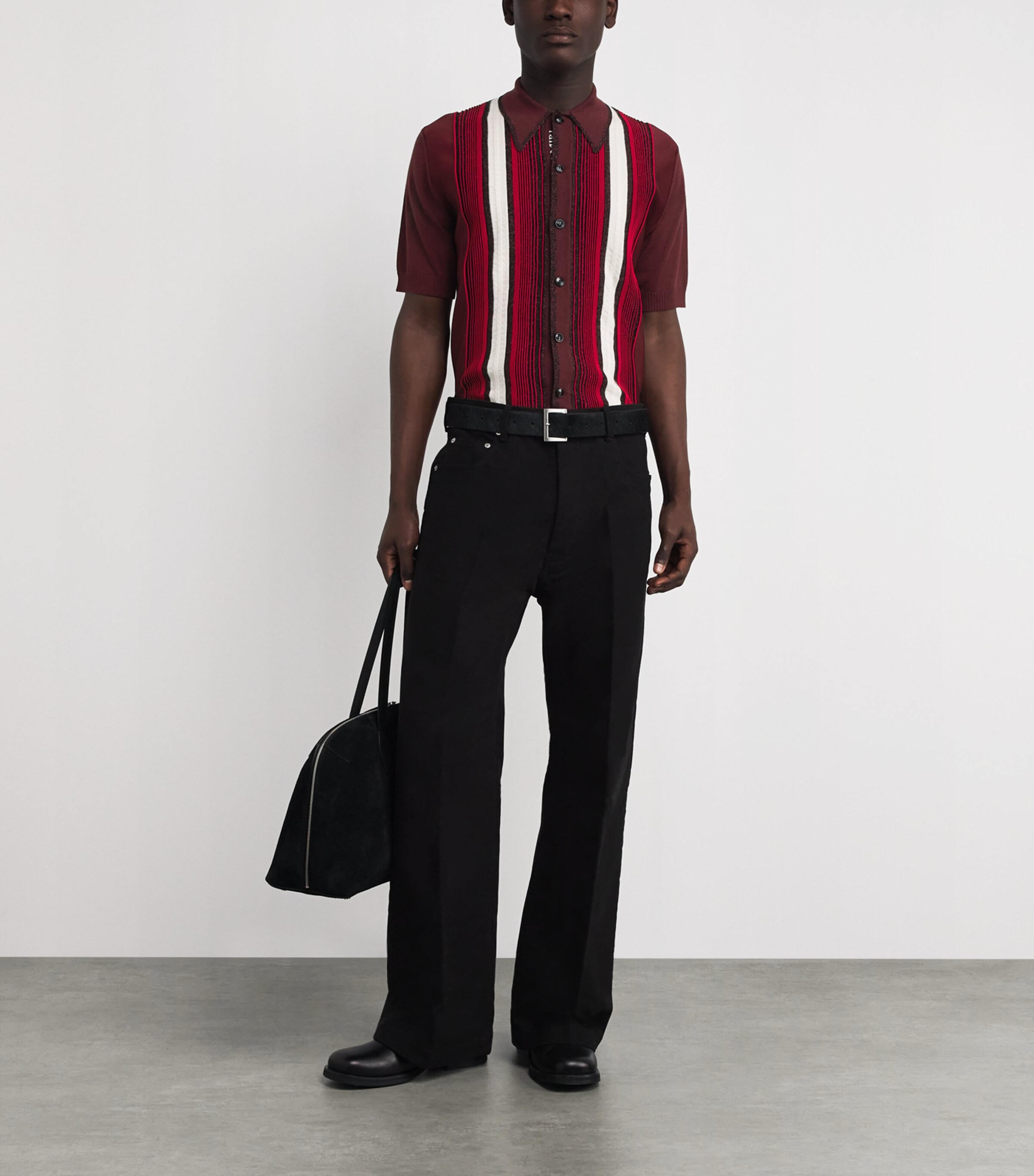 AMIRI Mens Wool-Blend Embellished Stripe Shirt Red Image 2