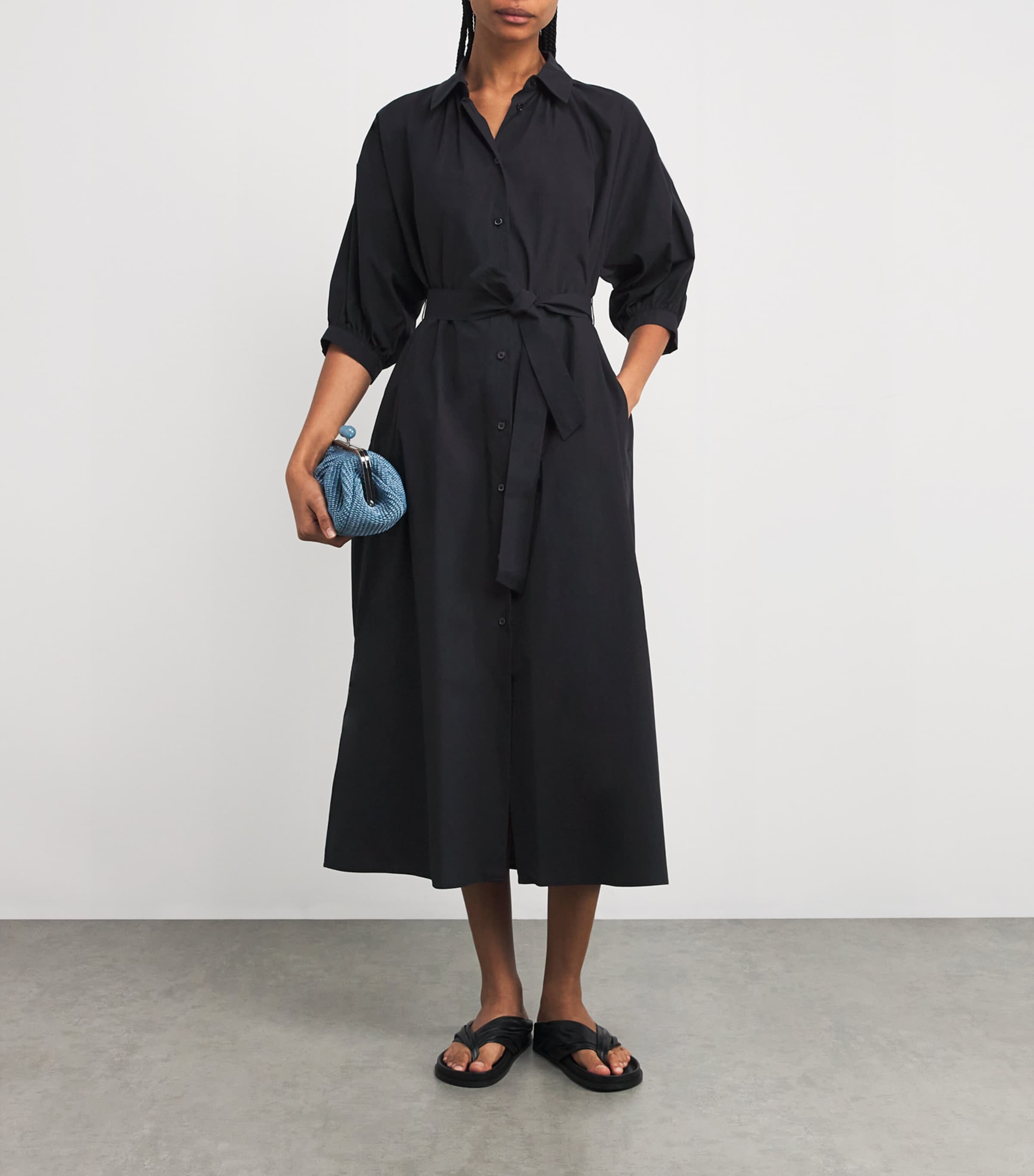 Weekend Max Mara Womens Cotton Midi Shirt Dress Black Image 2