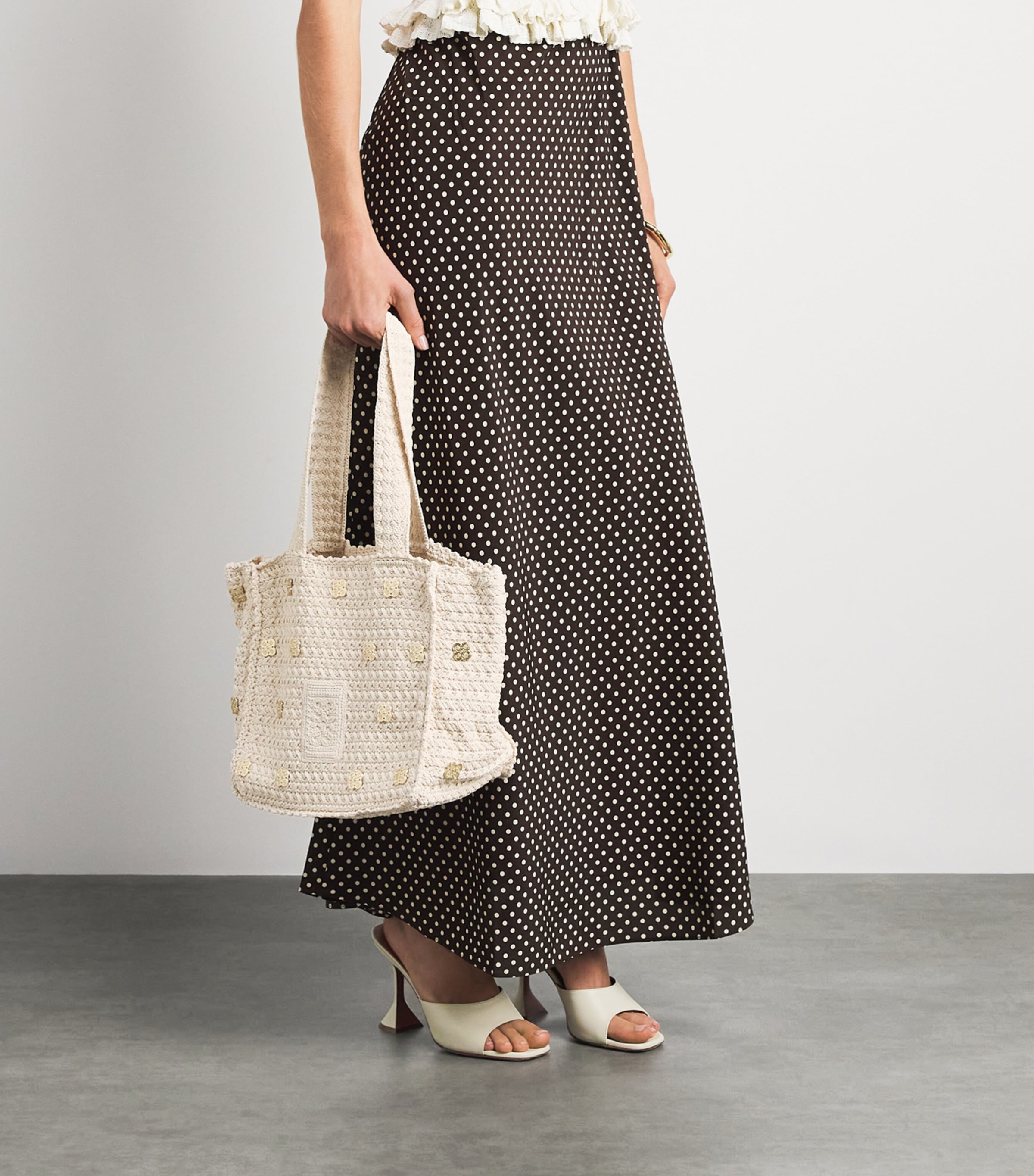 Sandro Paris Crochet Logo Shoulder Bag Ecru Image 4