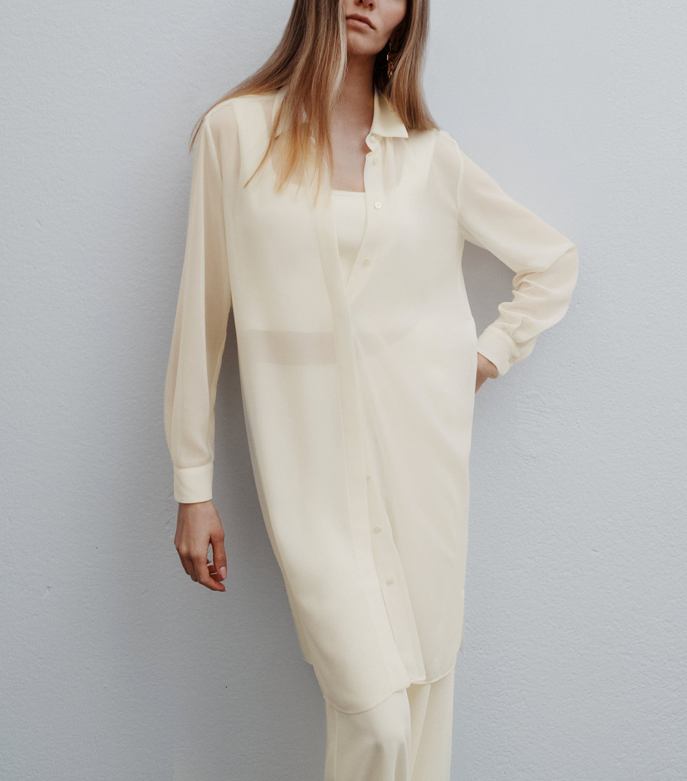 Marella Womens Long Georgette Shirt Wool White Image 4