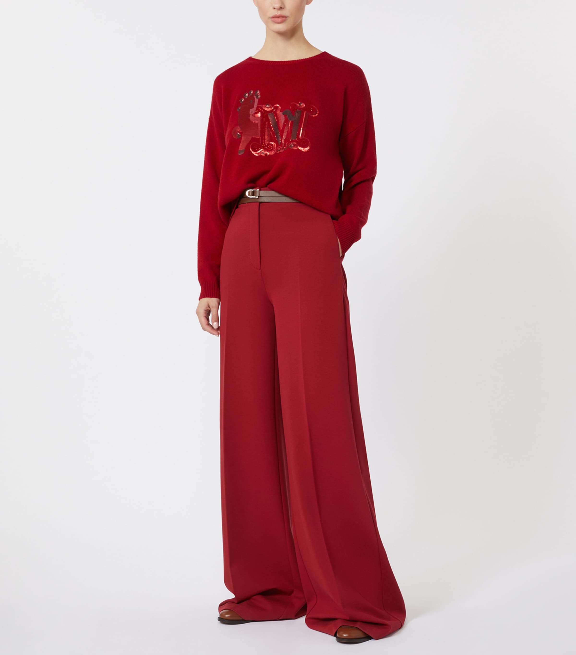 Jersey Wide-Leg Trousers DARK RED Image 2