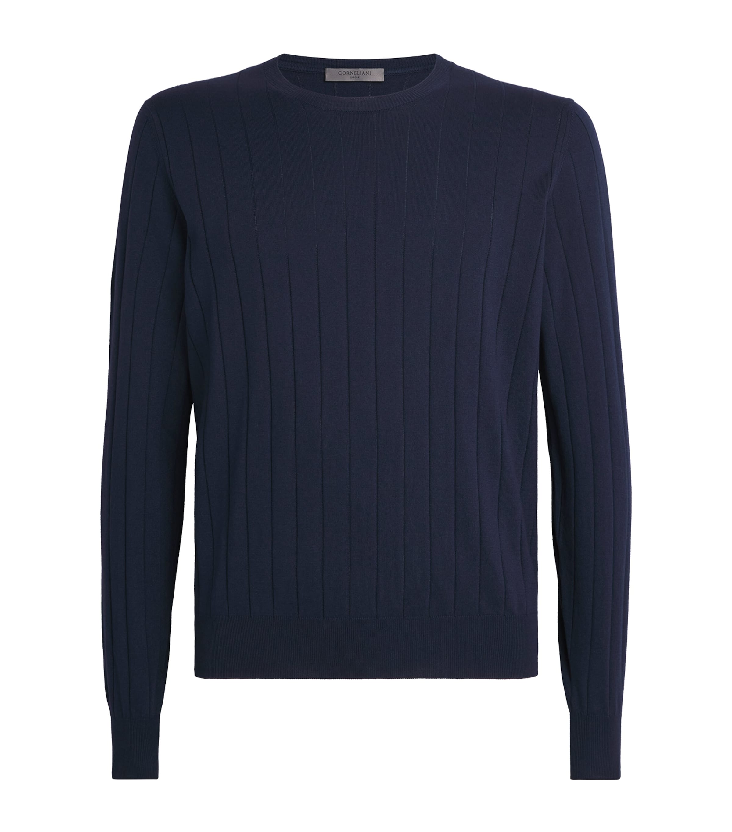 Pima Cotton Crew-Neck Jumper 1 NAVY BLUE Image 1