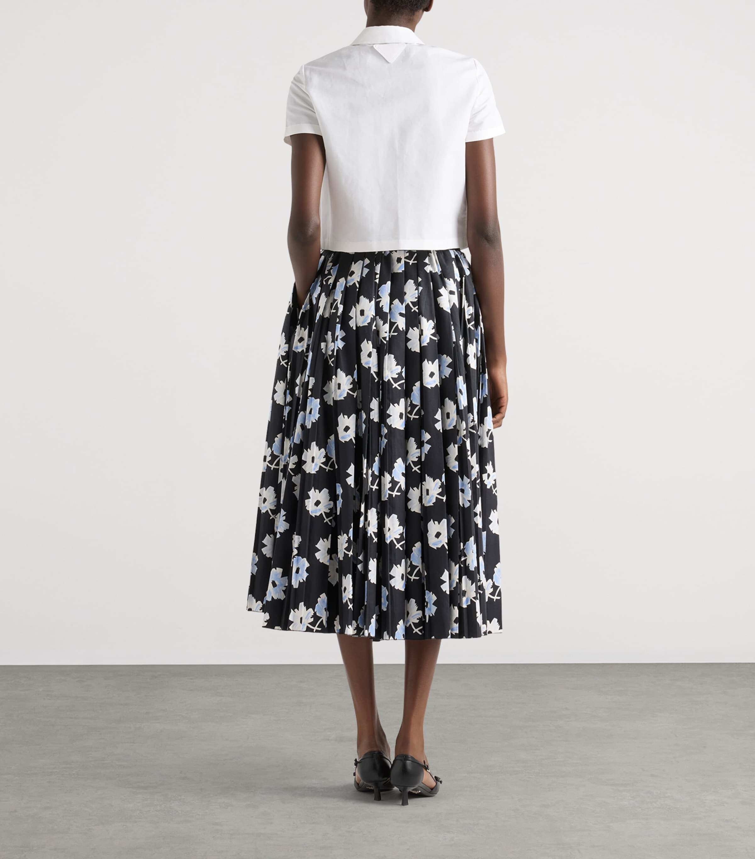 Prada Womens Cotton Pleated Midi Skirt Black Image 5