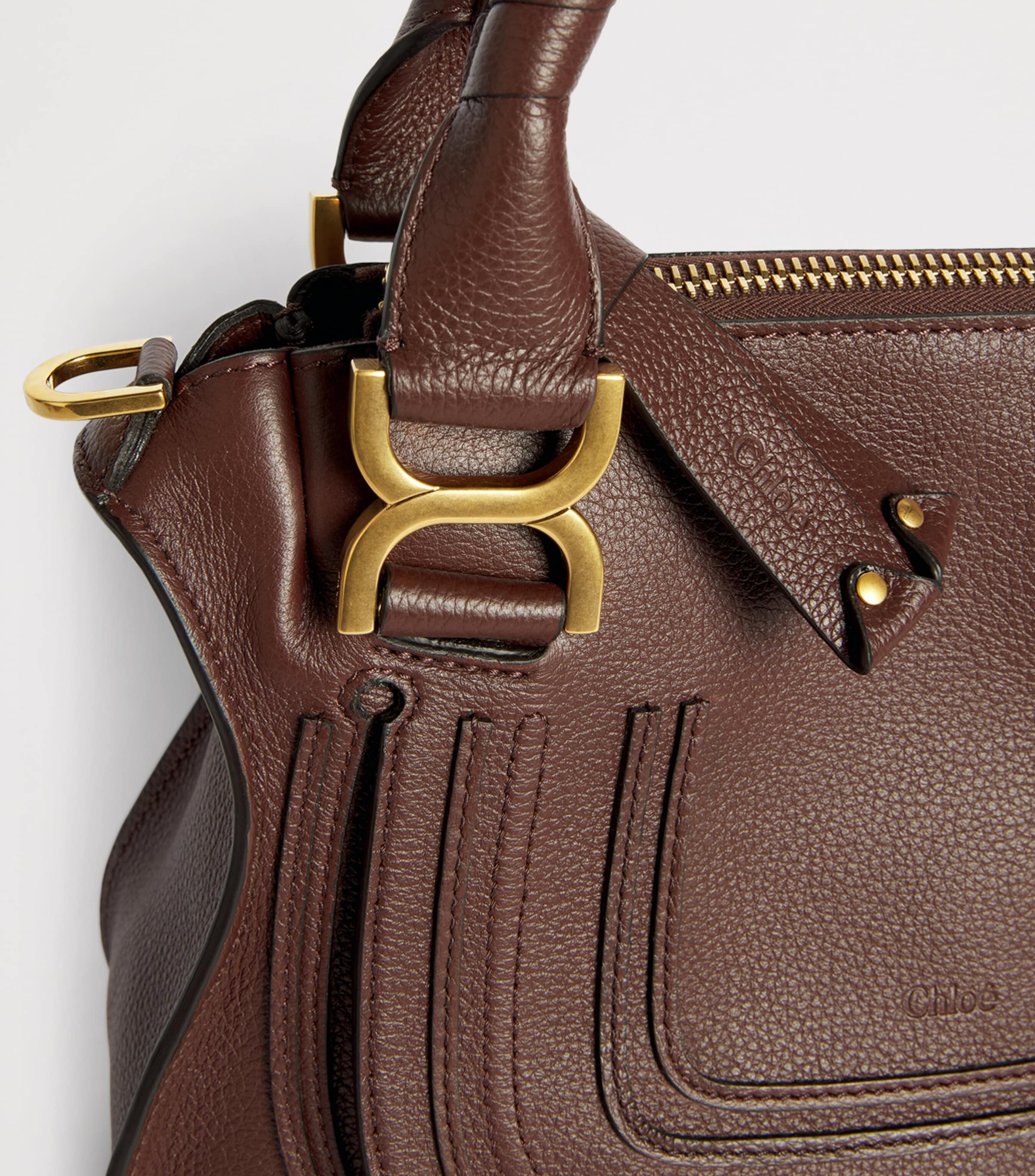 Chloé Womens Small Leather Marcie Top-Handle Bag Crafty Browm Image 4