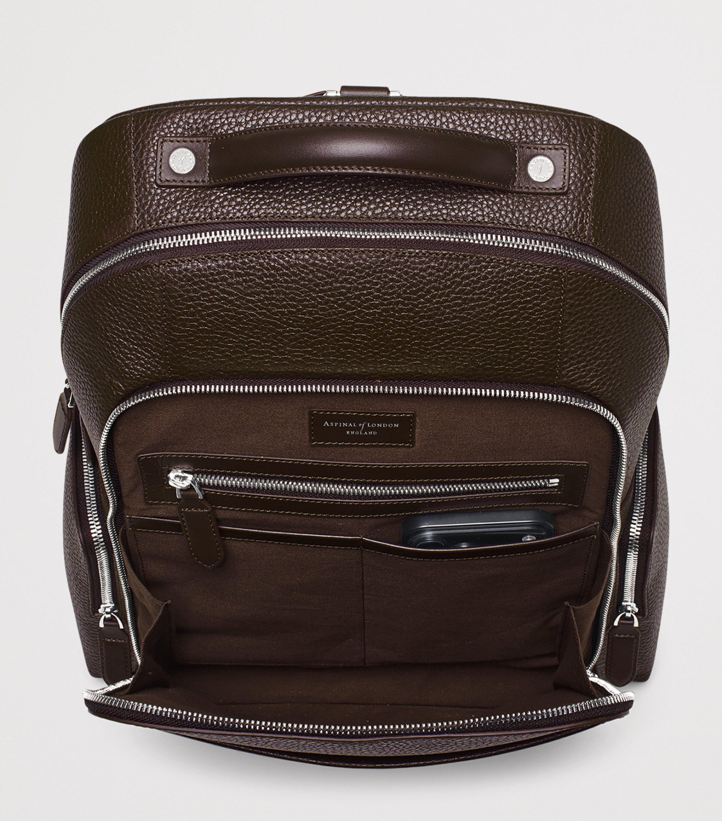 Aspinal Of London Pebbled Leather Reporter Zipped Backpack Chocolate Image 7