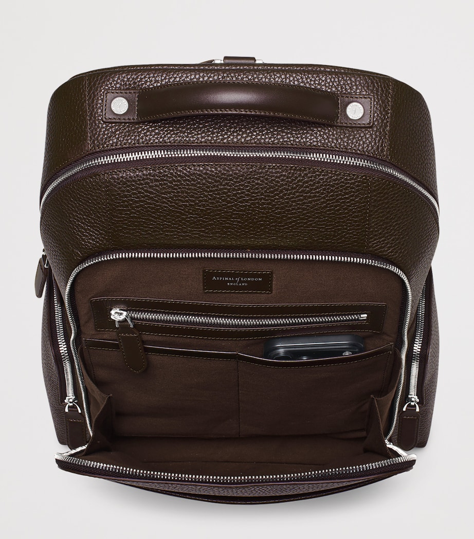 Aspinal Of London Pebbled Leather Reporter Zipped Backpack Chocolate Image 7