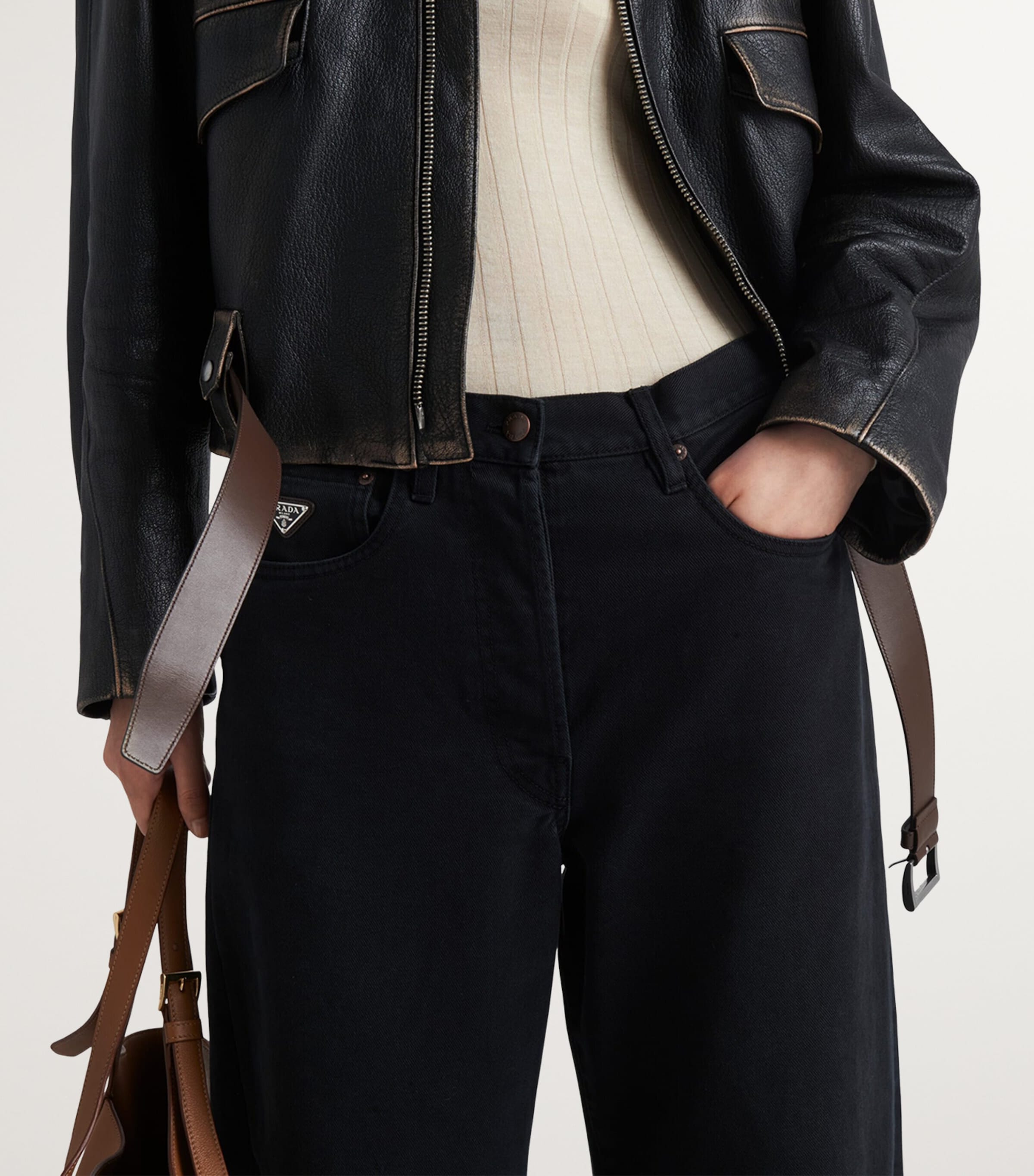 Prada Womens Garment-Dyed Relaxed Jeans Image 3