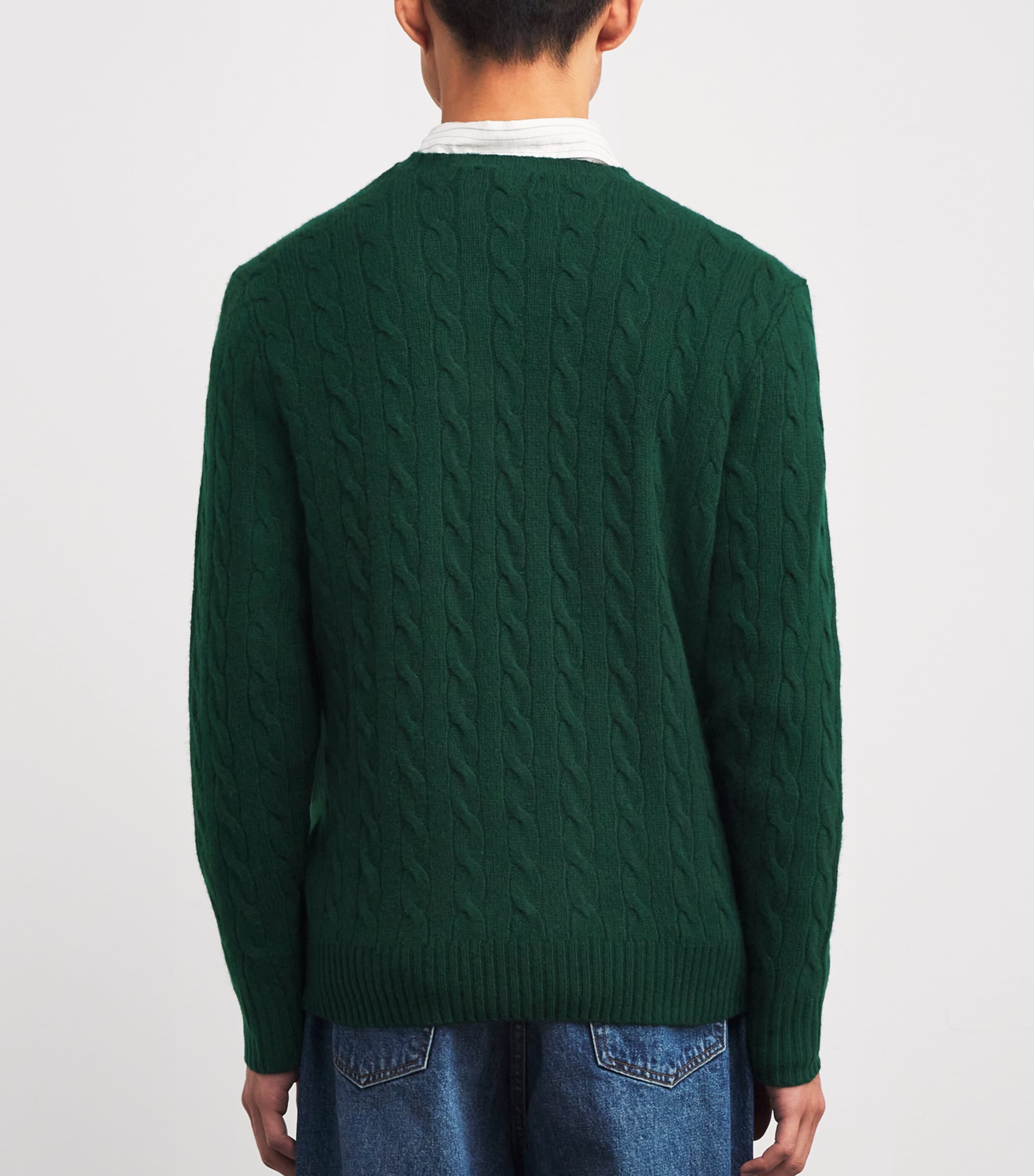 Wool-Cashmere Cable-Knit Polo Pony Sweater GREEN Image 4