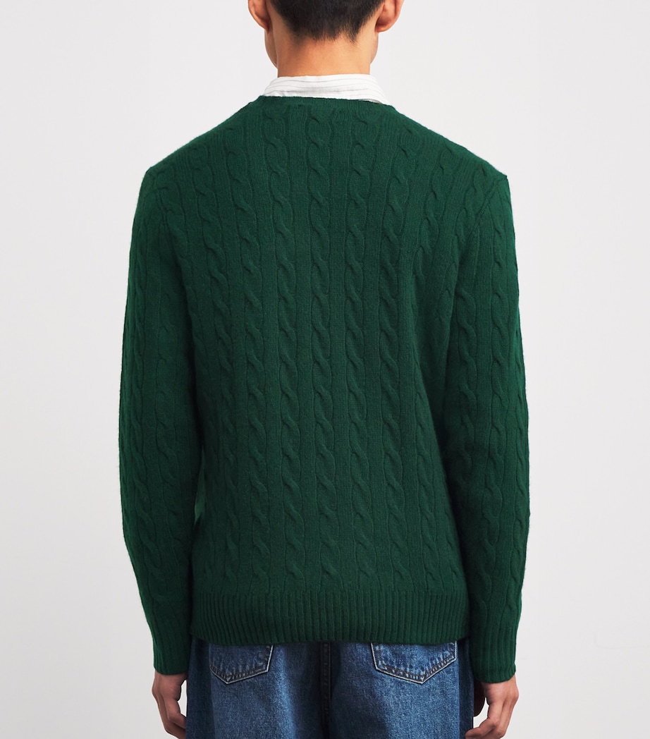 Wool-Cashmere Cable-Knit Polo Pony Sweater GREEN Image 4