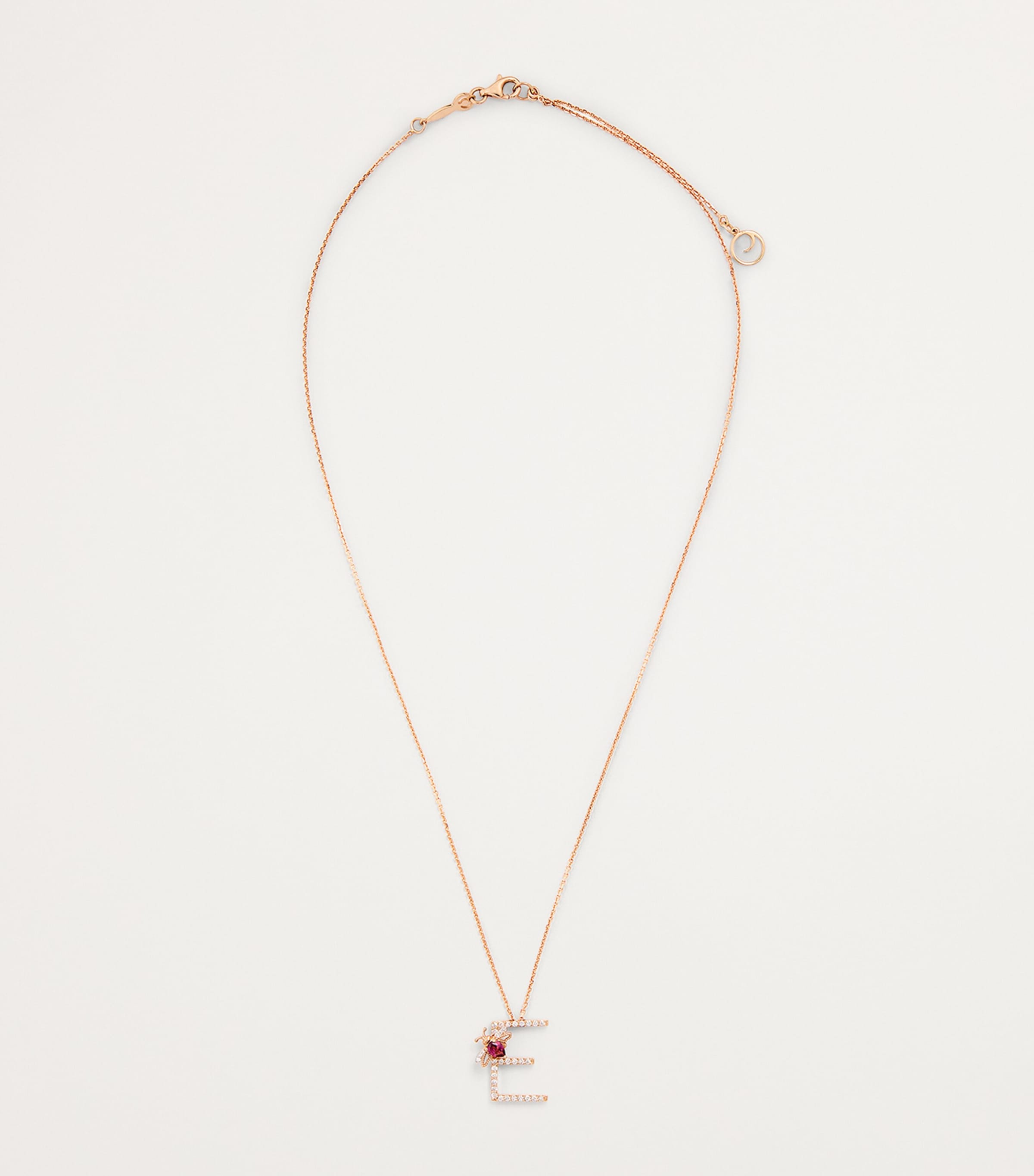 Rose Gold, Diamond and Amethyst Letter 'E' Necklace ROSE GOLD Image 3