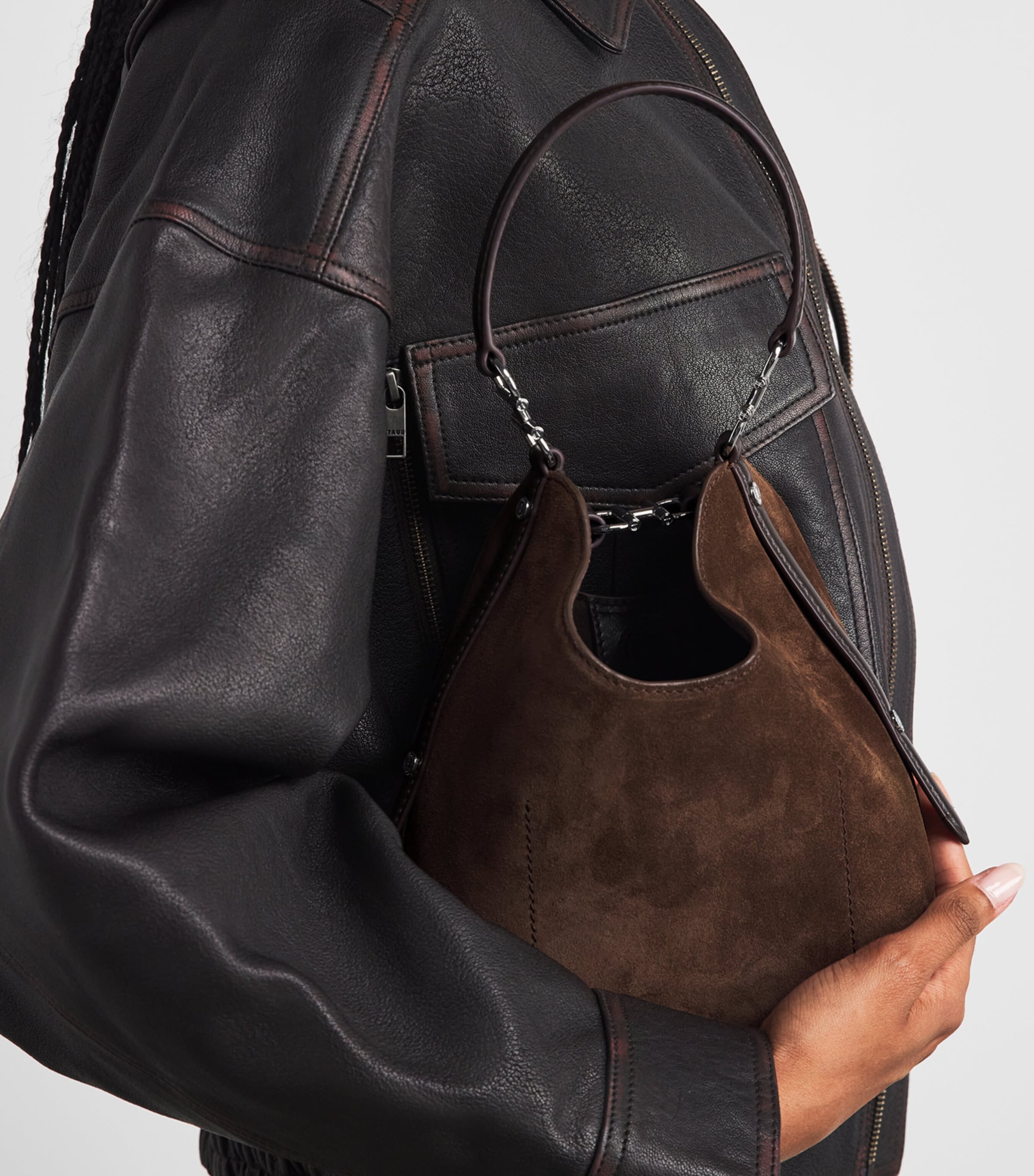 Harrods Small Suede Penny Shoulder Bag Brown Image 2