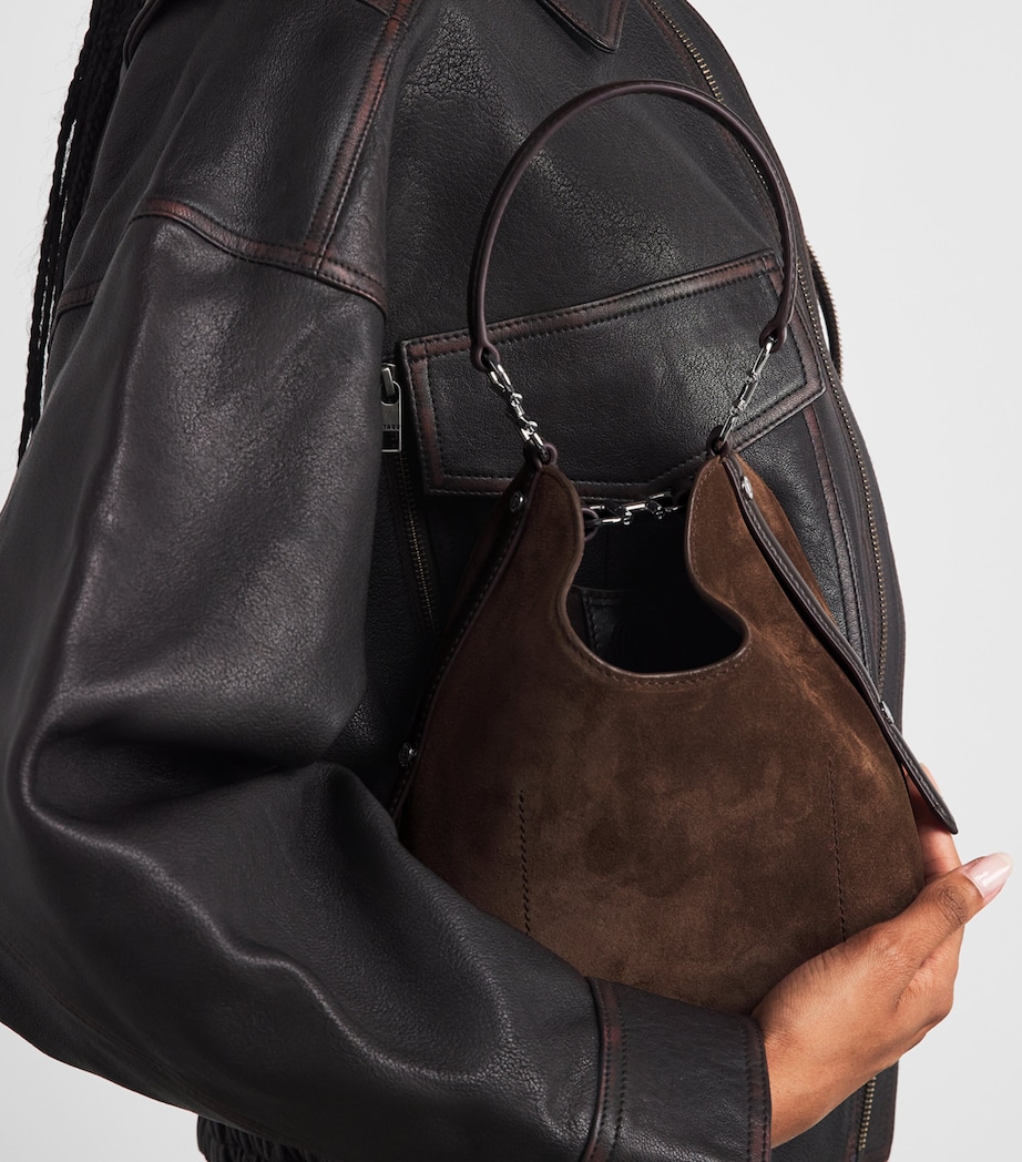 Harrods Small Suede Penny Shoulder Bag Brown Image 2