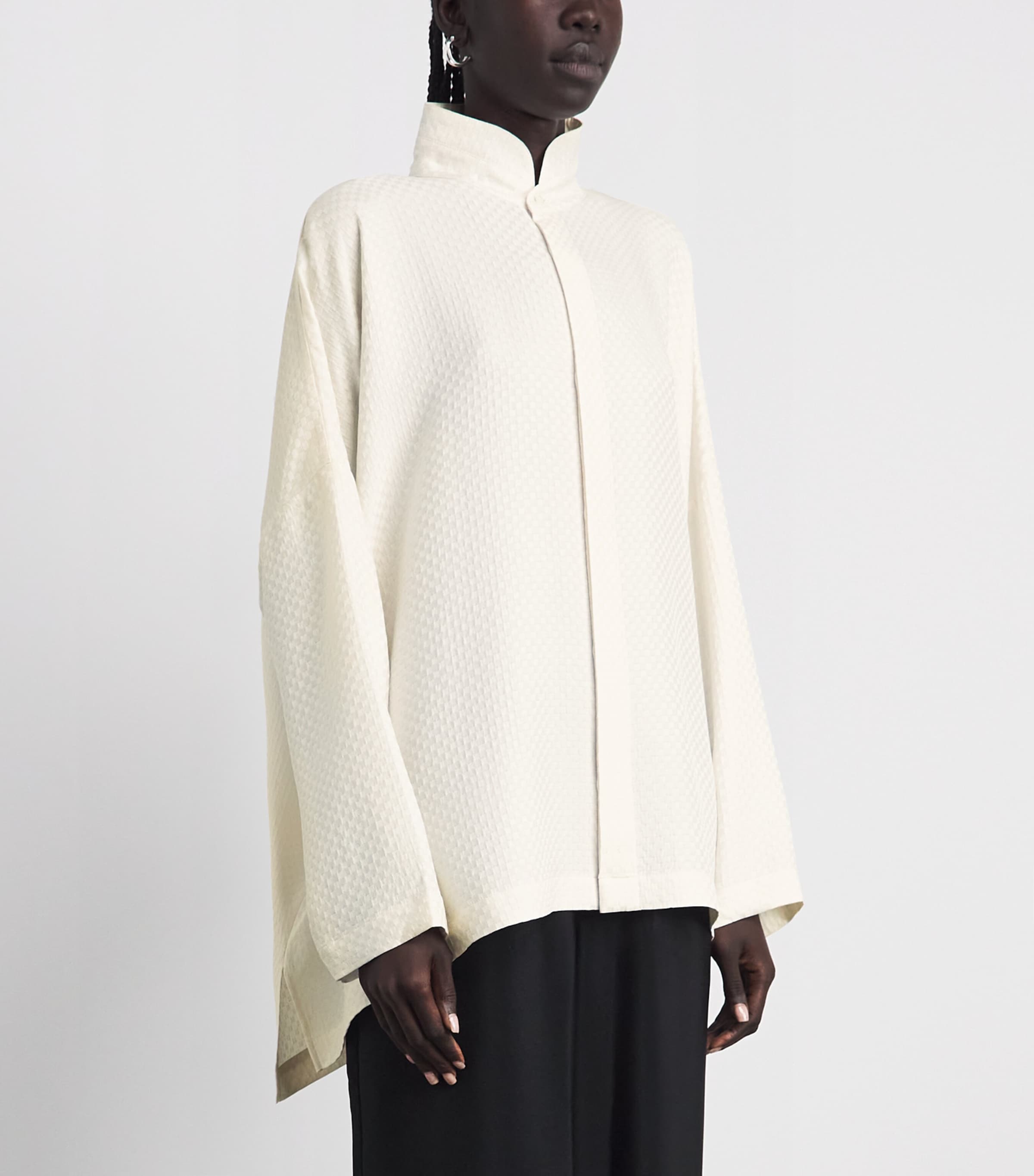 Eskandar Womens Silk Double-Stand Collar Shirt Ivory Image 4