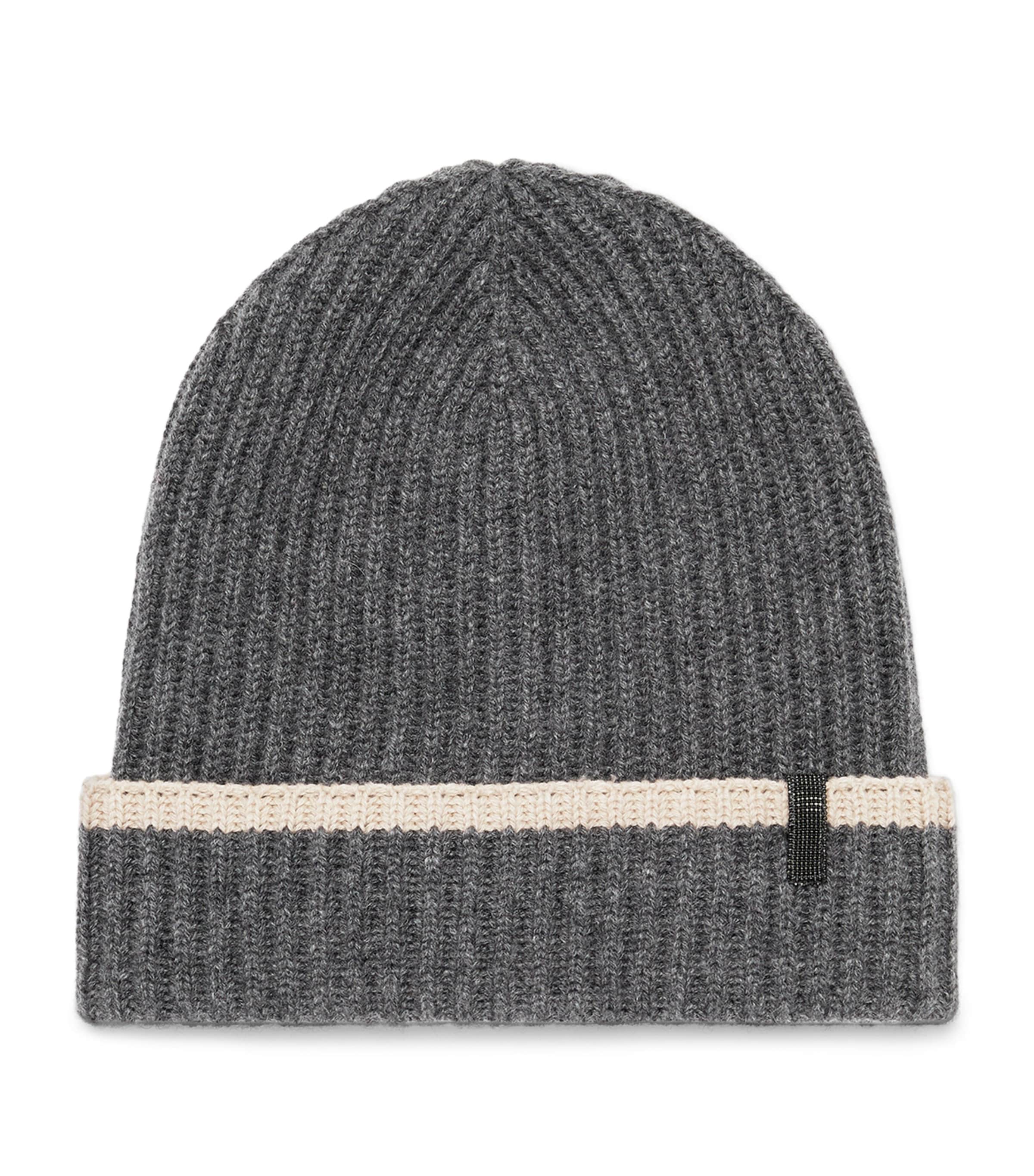 Brunello Cucinelli Cashmere English Rib Knit Beanie In Gray