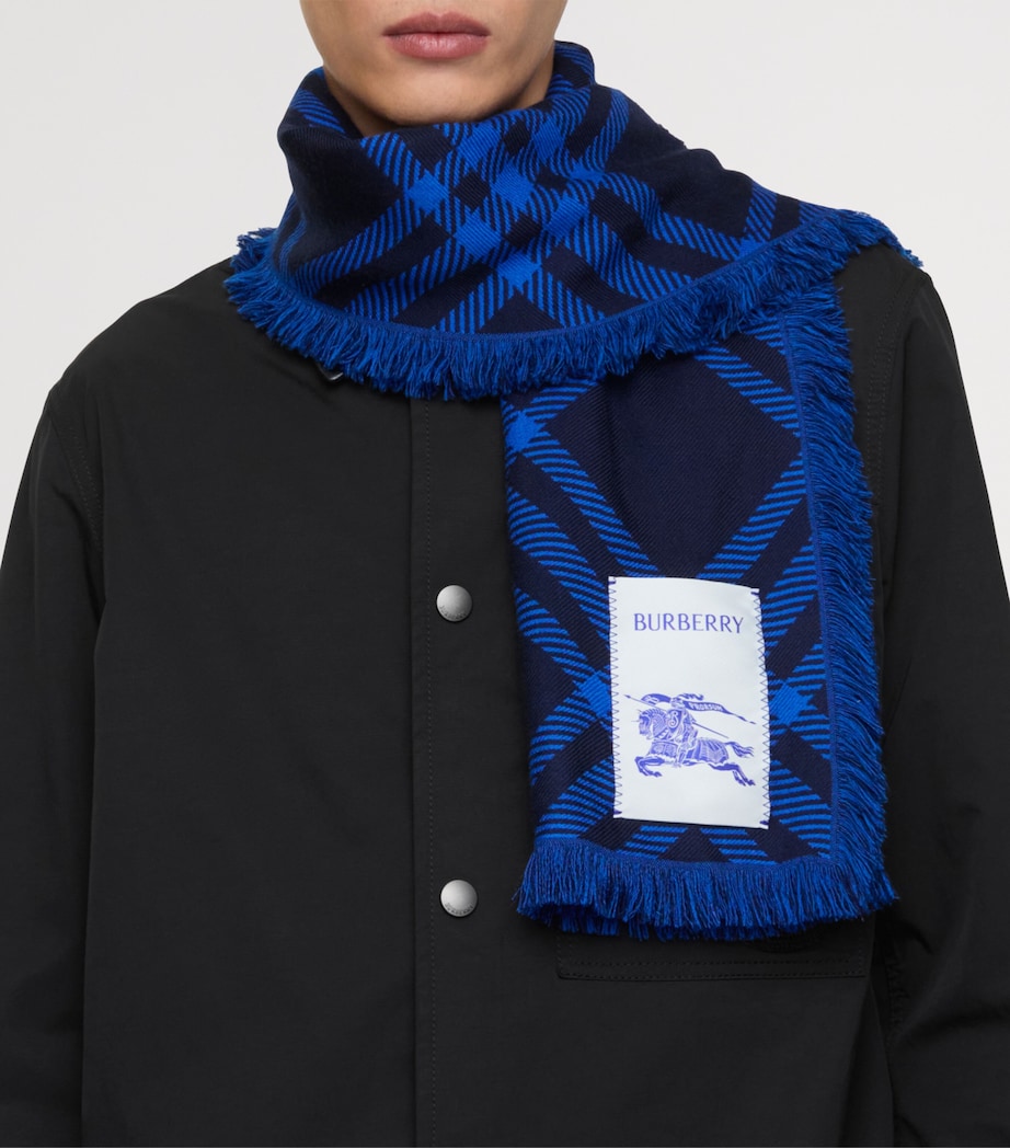 Burberry Wool-Silk Wide Check Scarf Ink Blue/blue Image 4