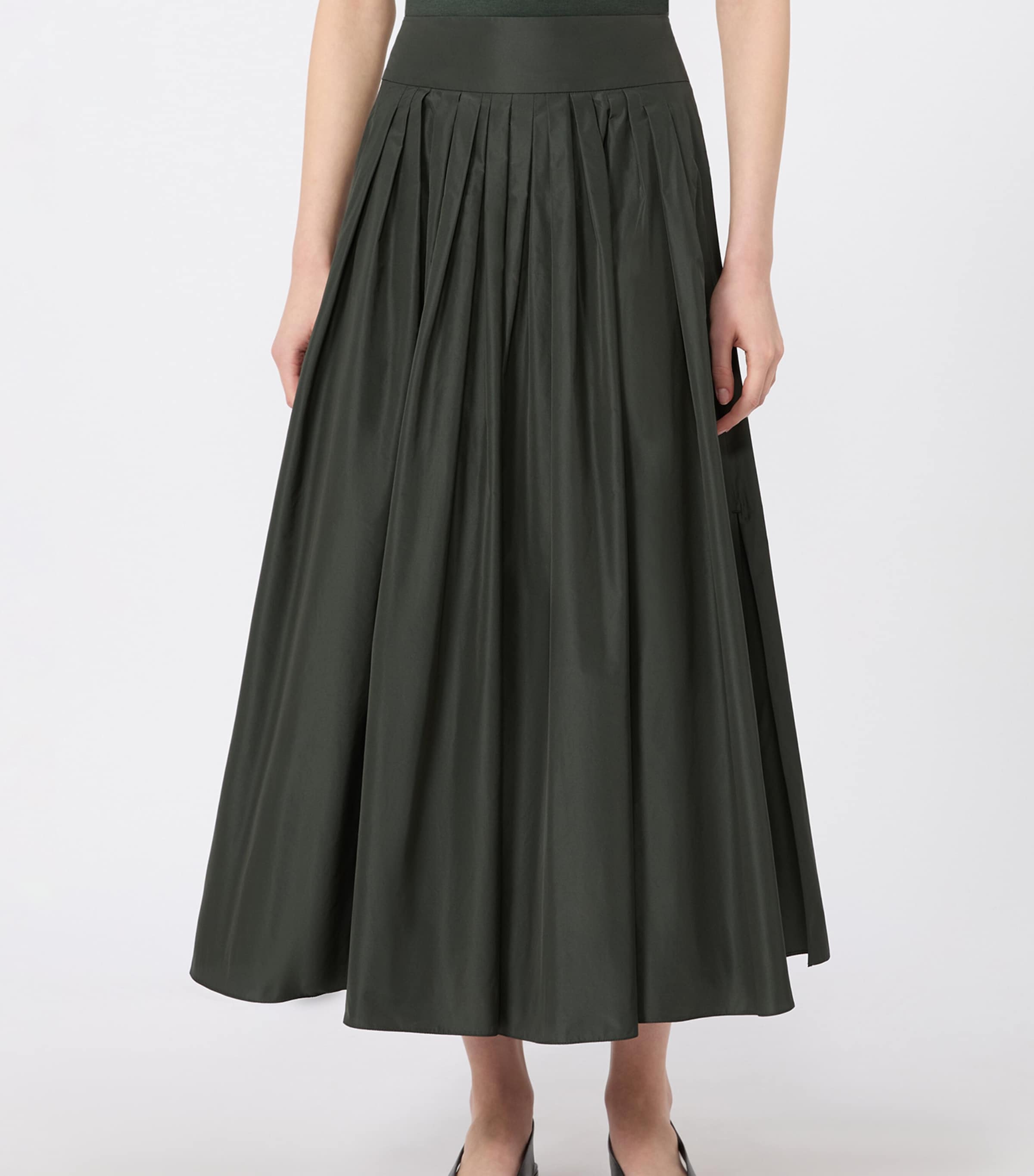 Max Mara Womens Pleated Maxi Skirt Dark Green Image 3