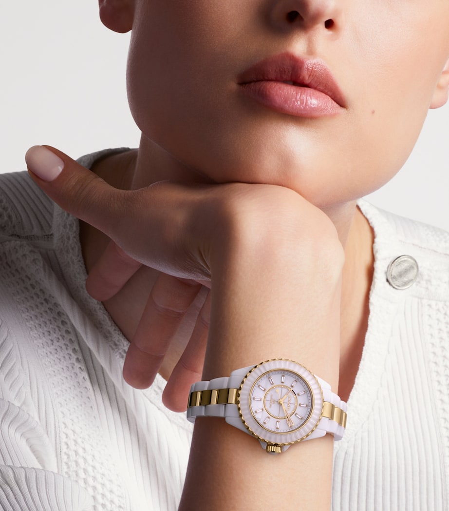 Yellow Gold, Ceramic and Diamond J12 Calibre 12.2 Watch 33mm WHITE Image 2