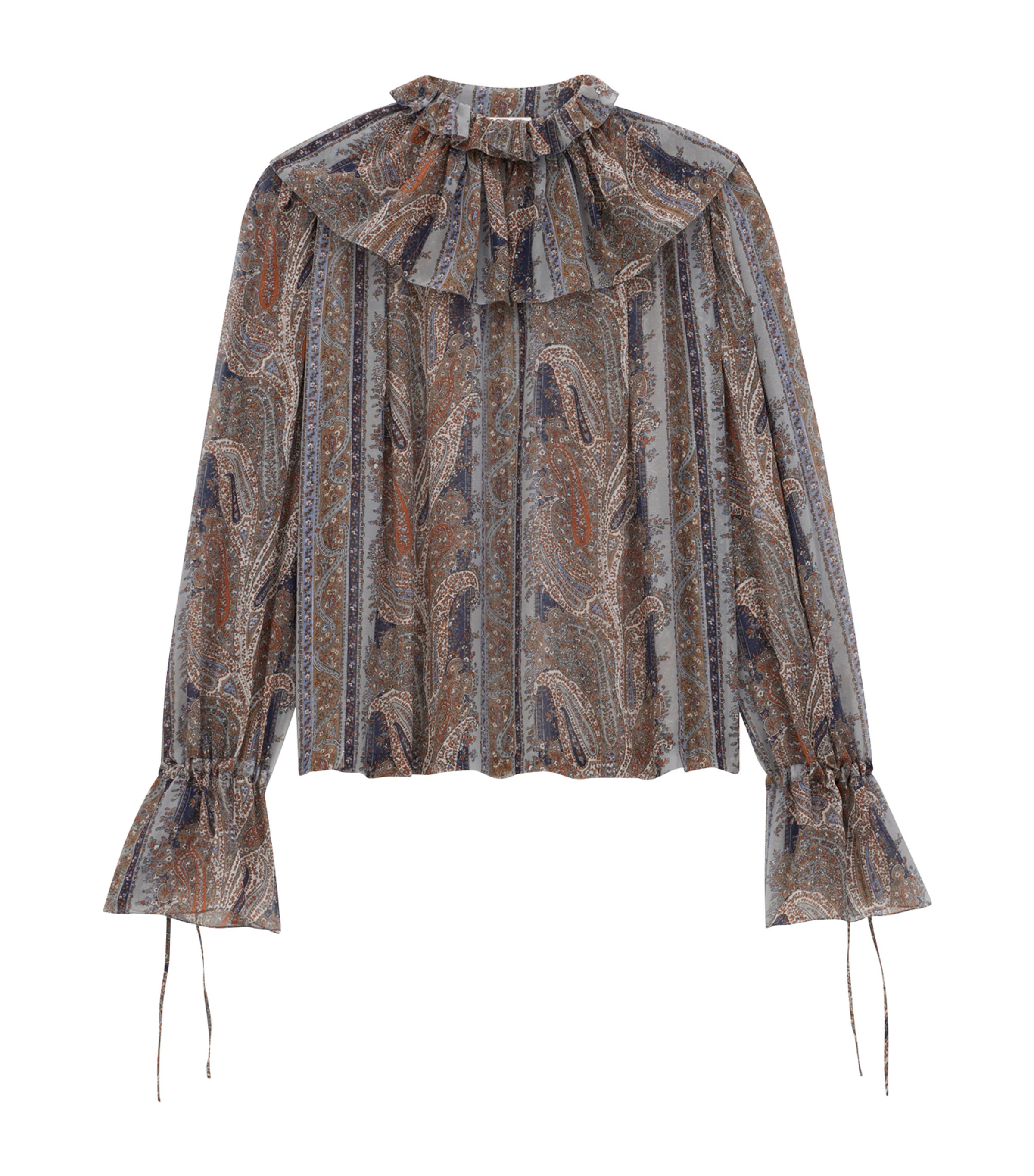 Saint Laurent Paisley Button Down Sheer Blouse
