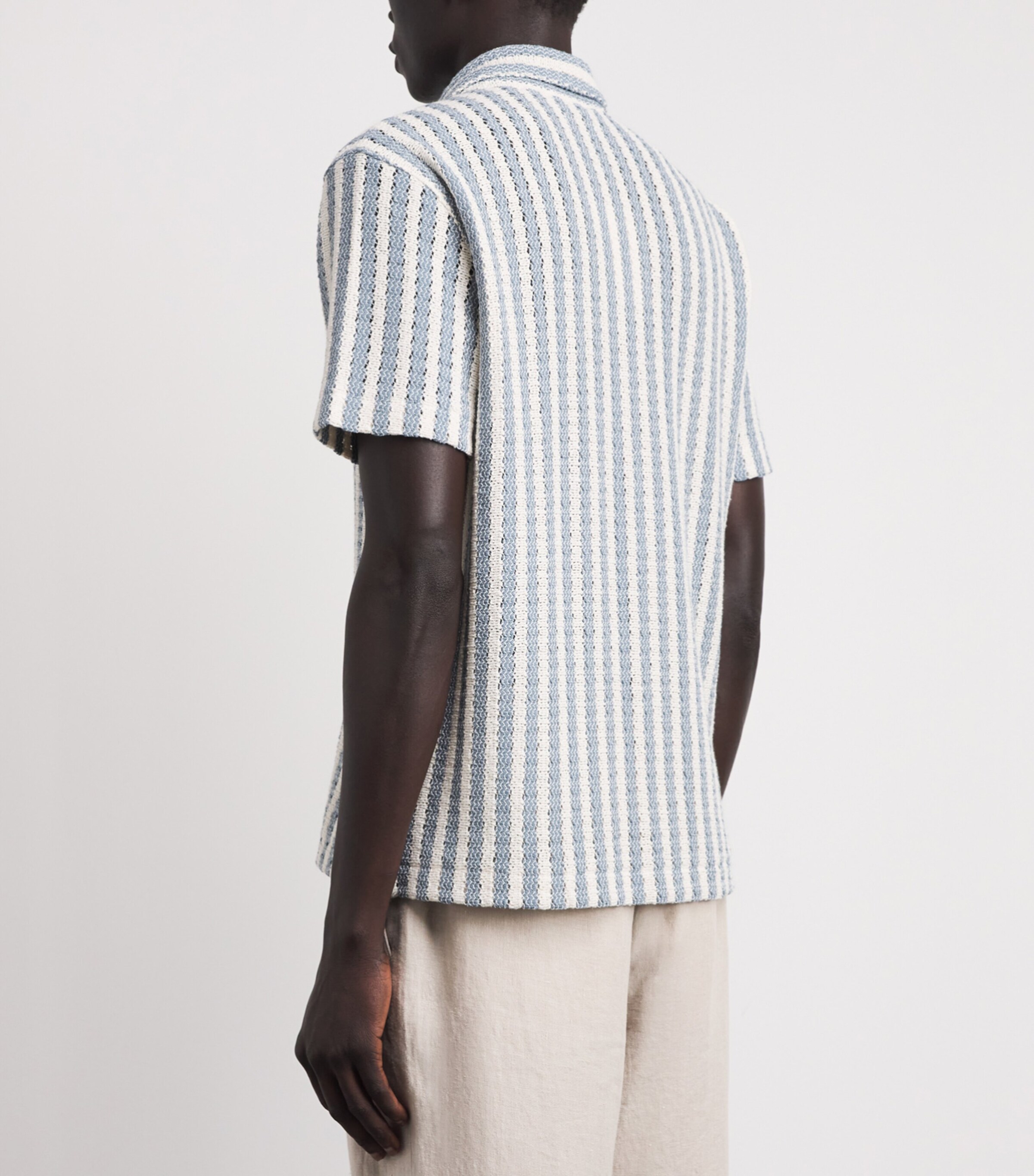 Vince Mens Cotton-Blend Beach Stripe Shirt Unfrm Blu Cmb Image 5