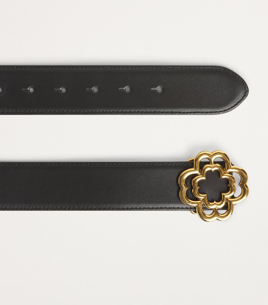 Leather Clover Buckle Belt BLACK Image 5