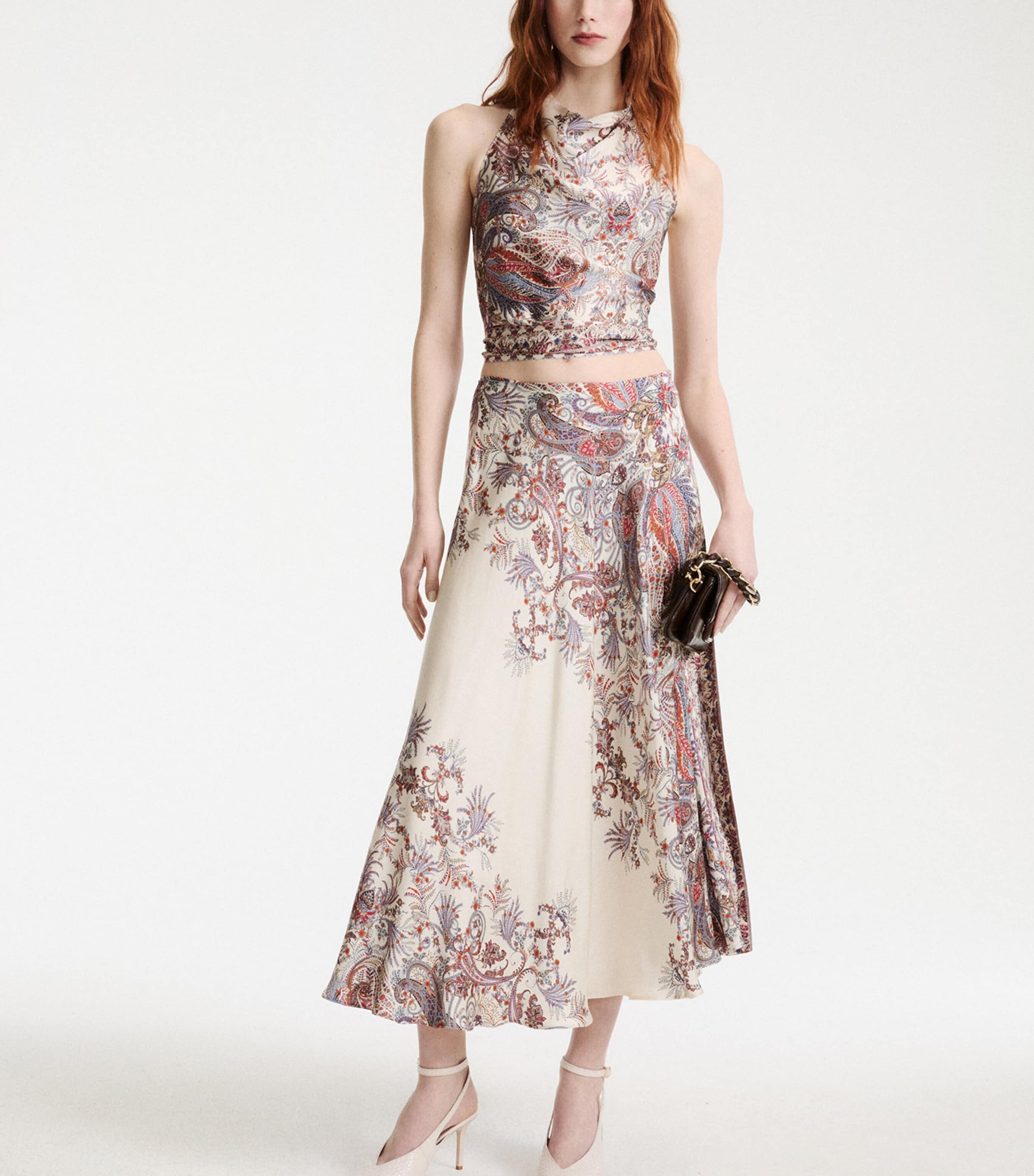 Marella Womens Satin Paisley Print Skirt Cream Image 2