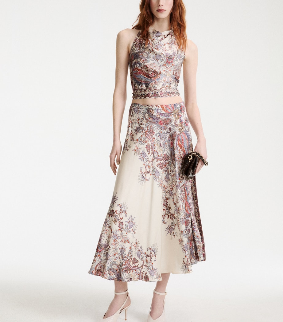 Marella Womens Satin Paisley Print Skirt Cream Image 2