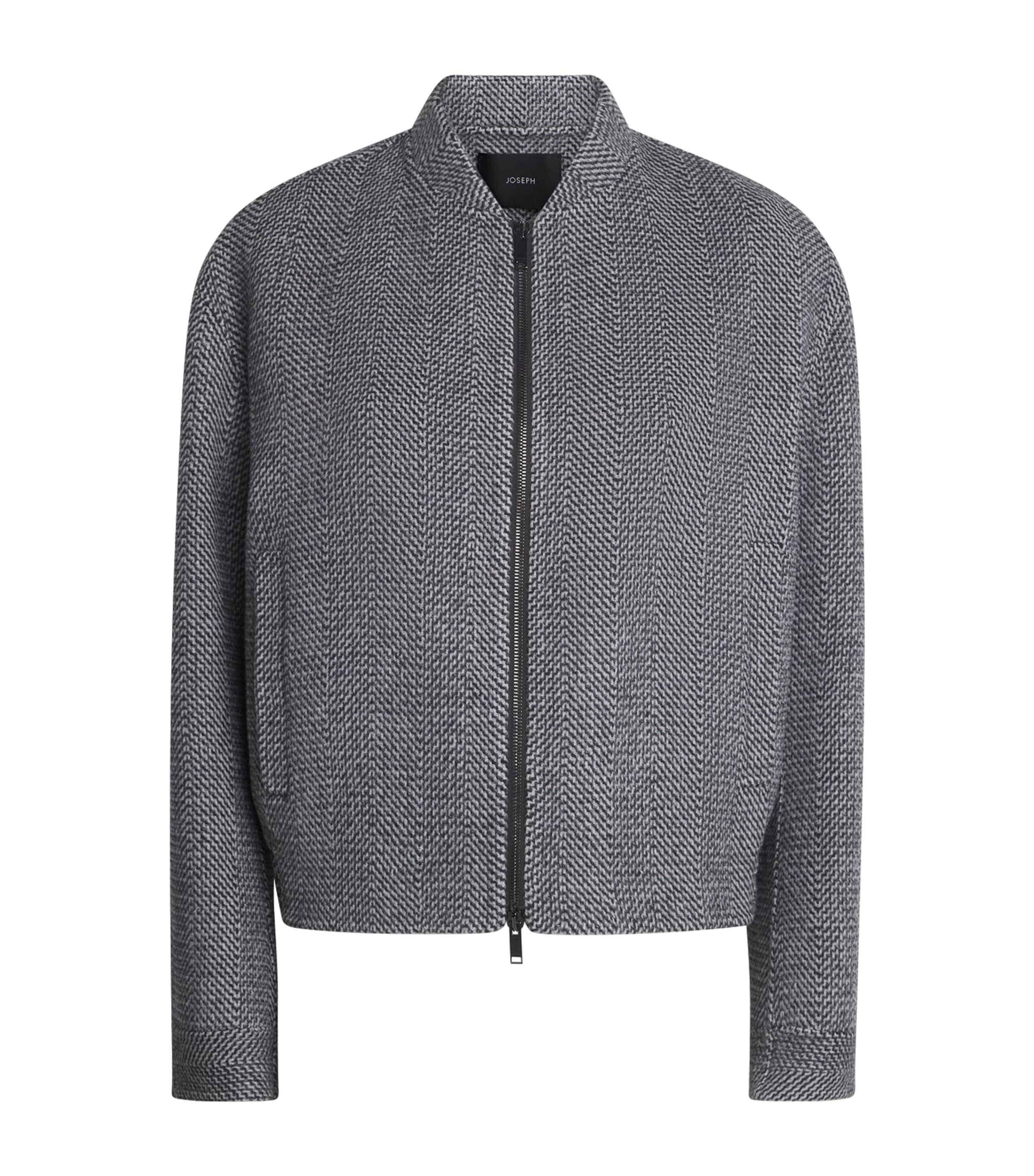 Joseph Virgin Wool Herringbone Gustave Bomber Jacket In Gray