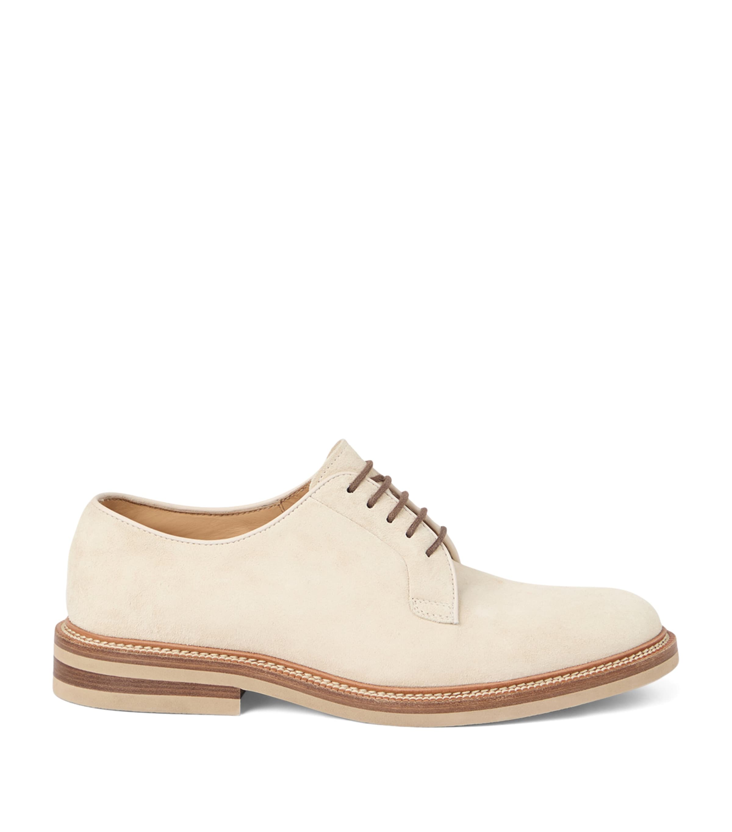 Brunello Cucinelli Suede Lace-up Shoe With Contrasting Midsole In Beige