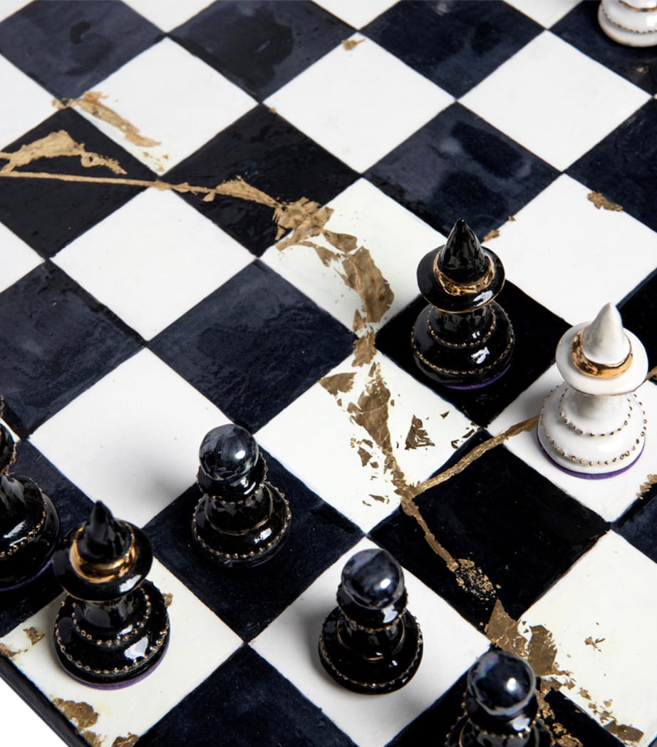 Purling Gold Leaf Bones of Stone Chess Set Black Image 2