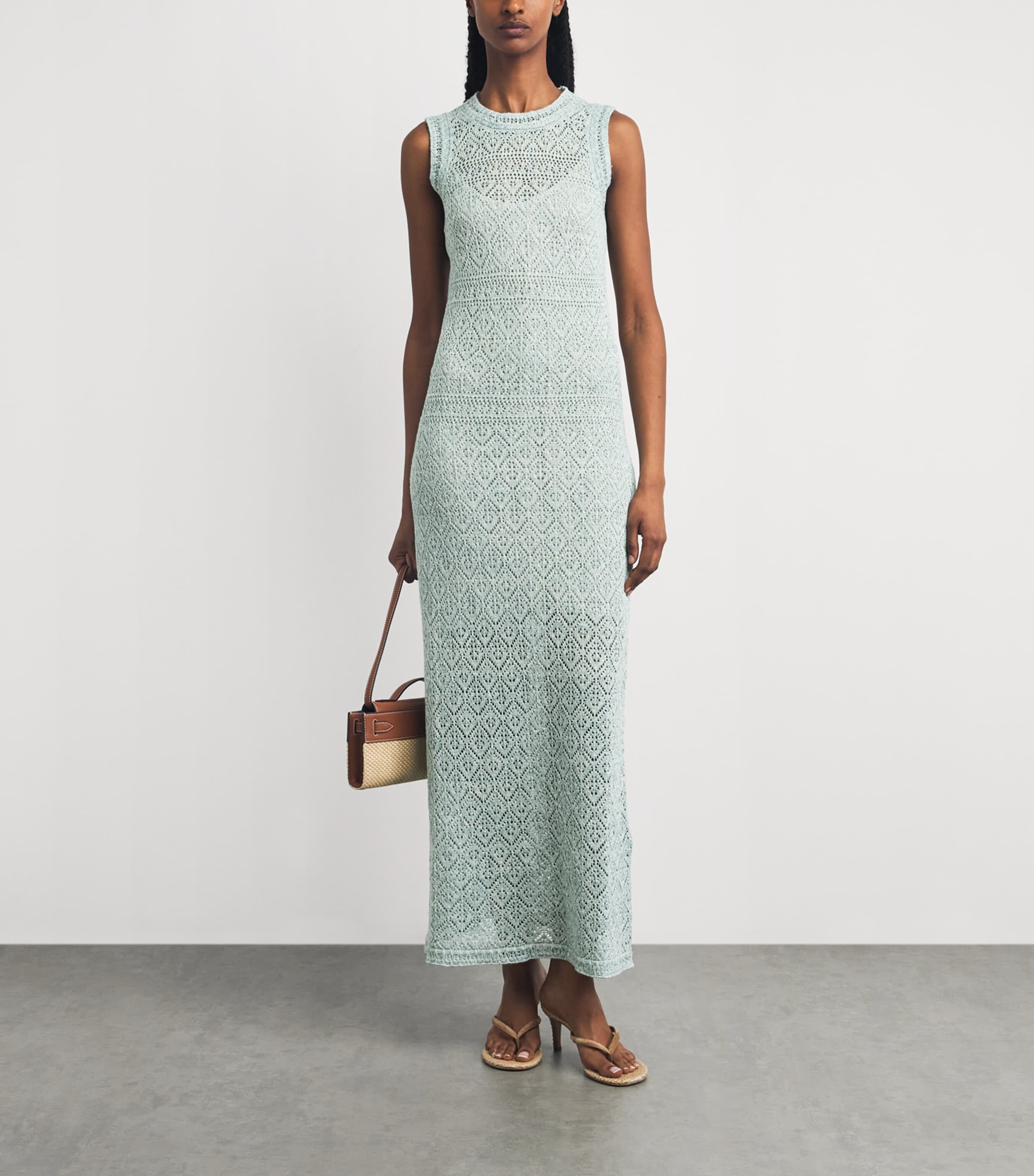 Eleventy Womens Cotton-Blend Crochet Midi Dress Giada Image 2