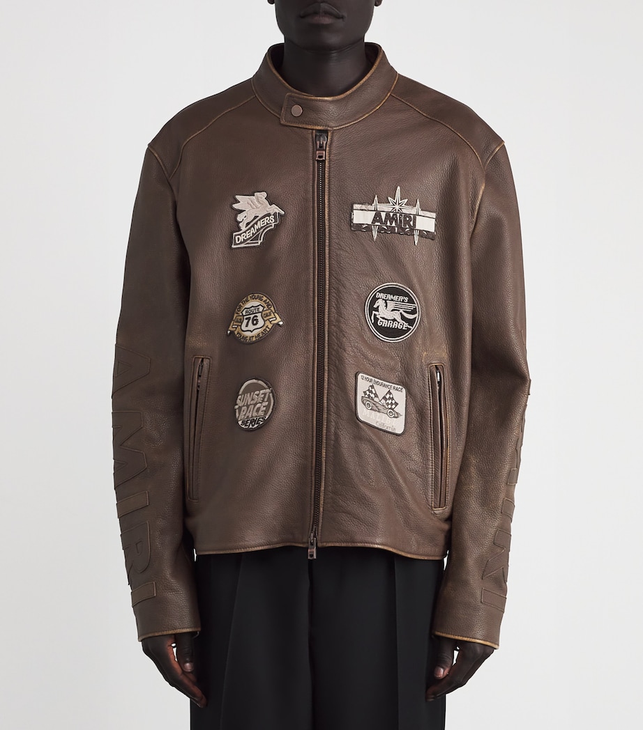 Leather Patch Racer Jacket WALNUT BROWN Image 3