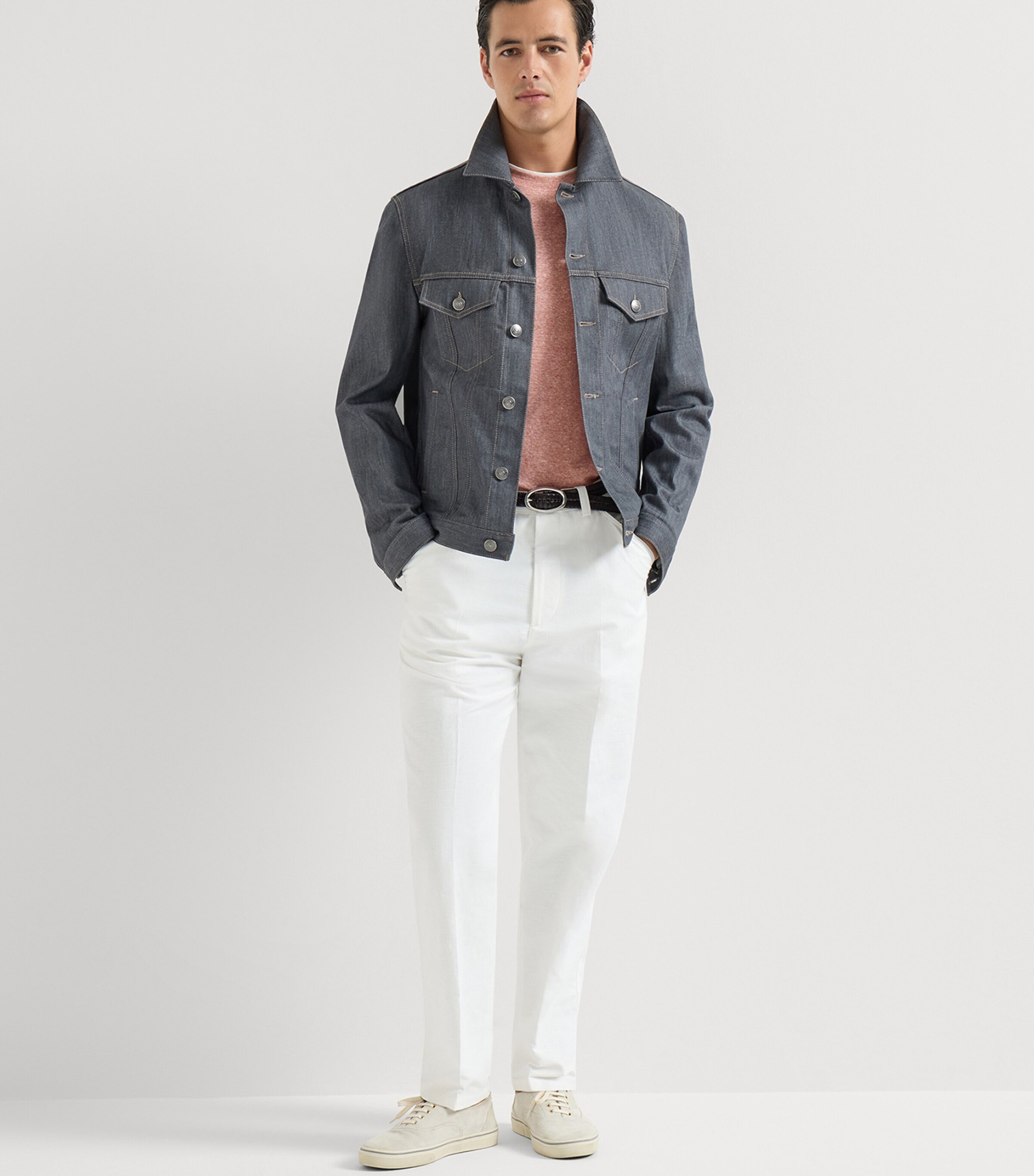 Brunello Cucinelli Mens Linen-Cotton Faux-Layered T-Shirt Image 2